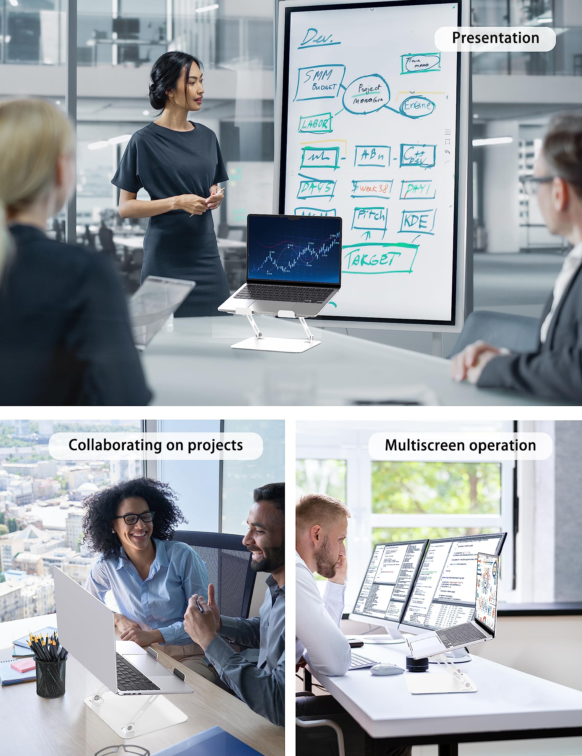 Soundance Laptop Stand For Desk, Portable Adjustable Laptop Riser, Ergonomic Design Computer Holder, Metal Laptop Mount Elevator Compatible With 10 To 15.6 Inches Pc Computer, White