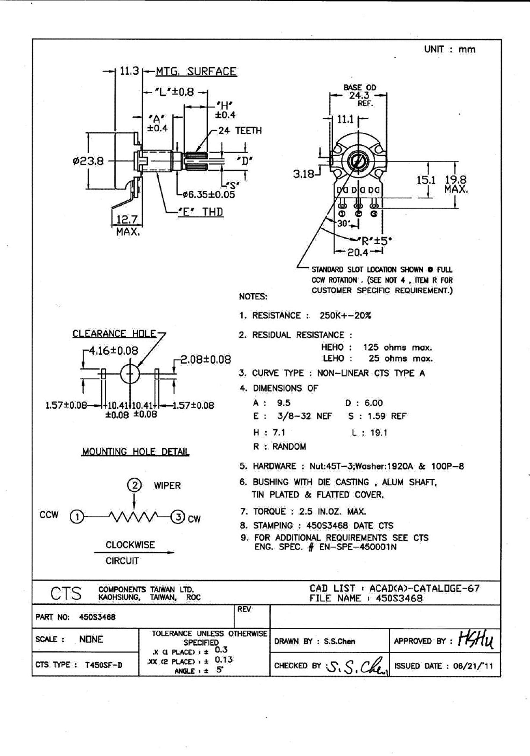 Cts 250K Electric Guitar Pots Guitar Audio Potentiometers A250K