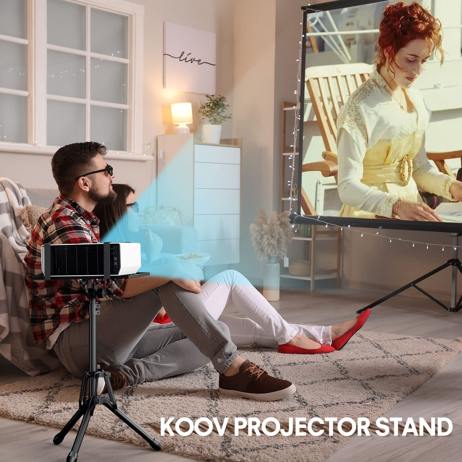 Projector Stand Adjustable Height 20'' To 61'', Foldable Laptop Tripod Stand With Mouse Tray & Phone Holder, Portable Laptop Flo