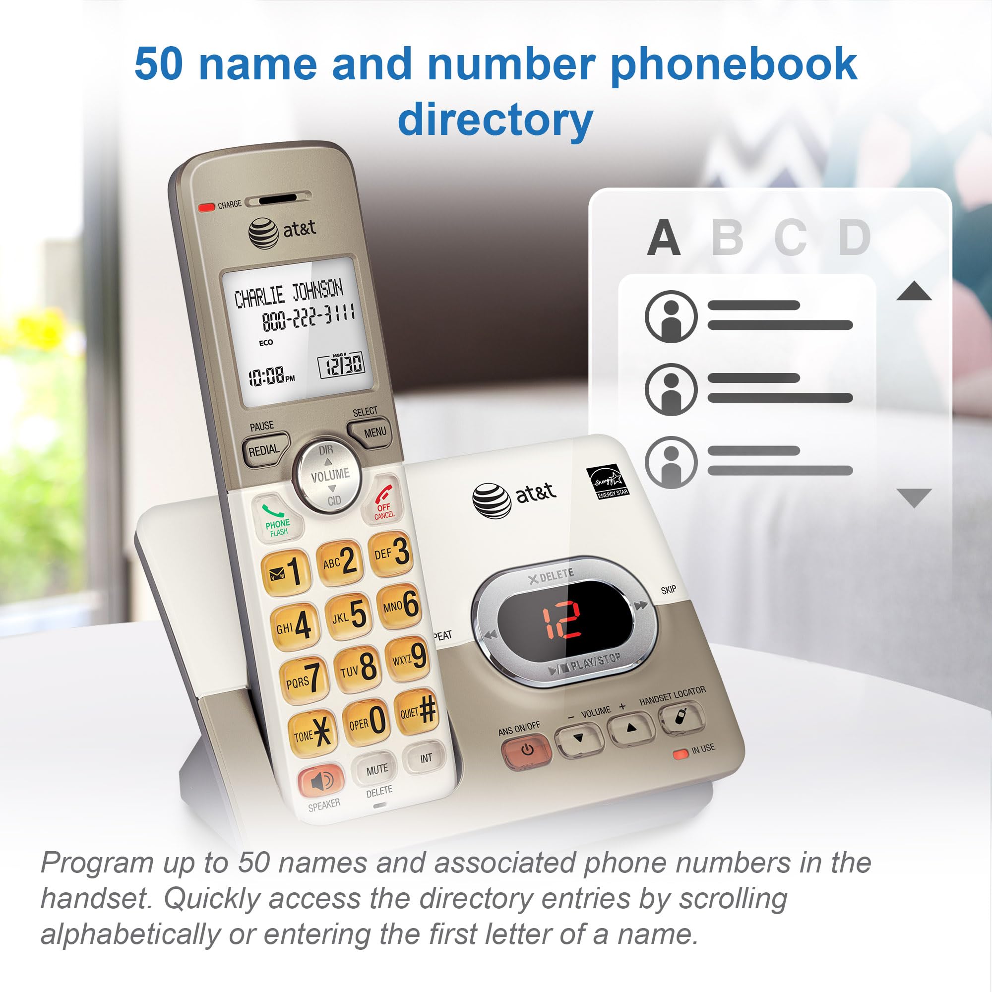 At&T El52213 2 Handset Cordless Phone With Answering System & Extra Large Backlit Keys