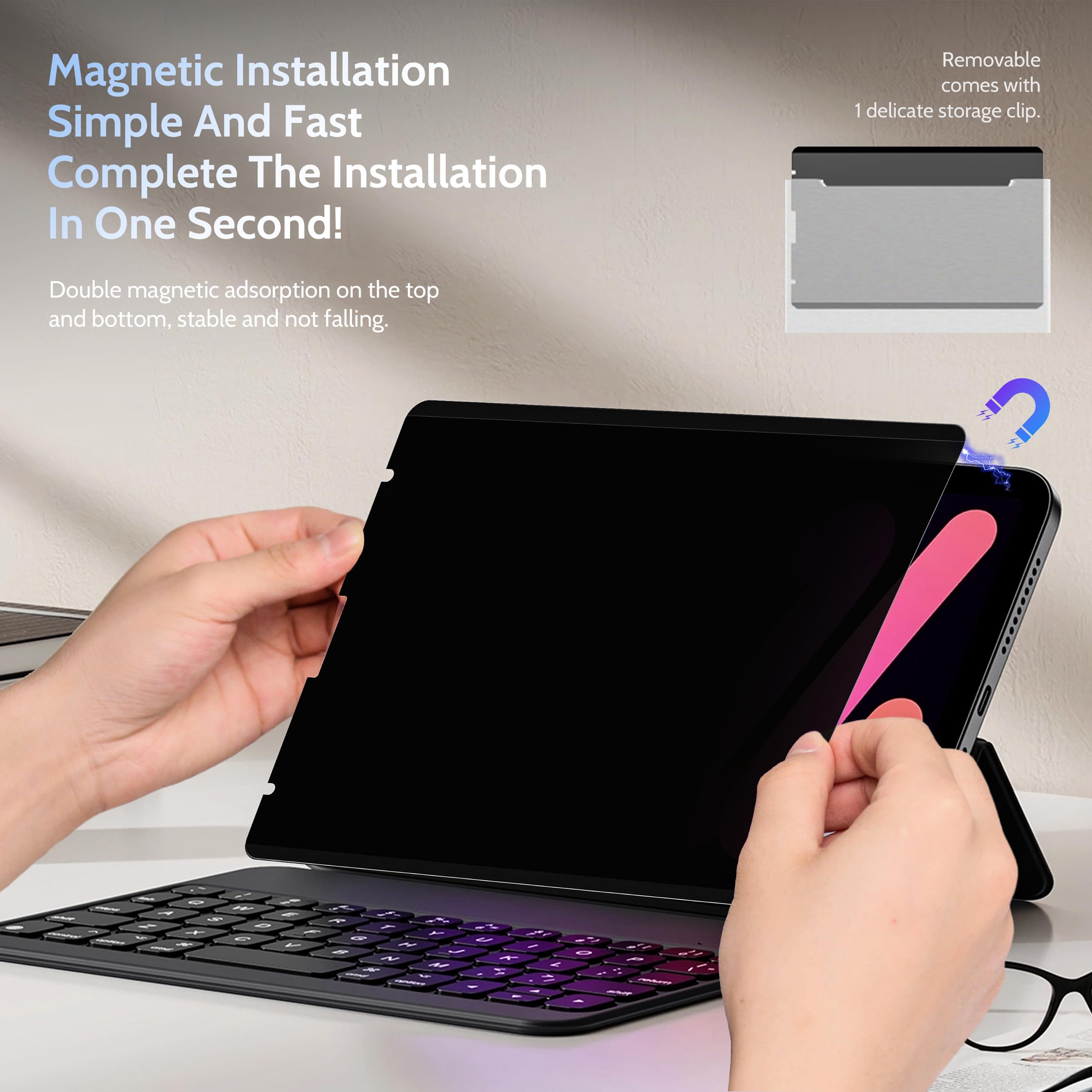 Peslv 4 Way Magnetic Privacy Screen Protector For Ipad Air 5Th 4Th 10.9'' & Ipad Pro 11(2018 2022), Removable 360 Anti Spy Blue