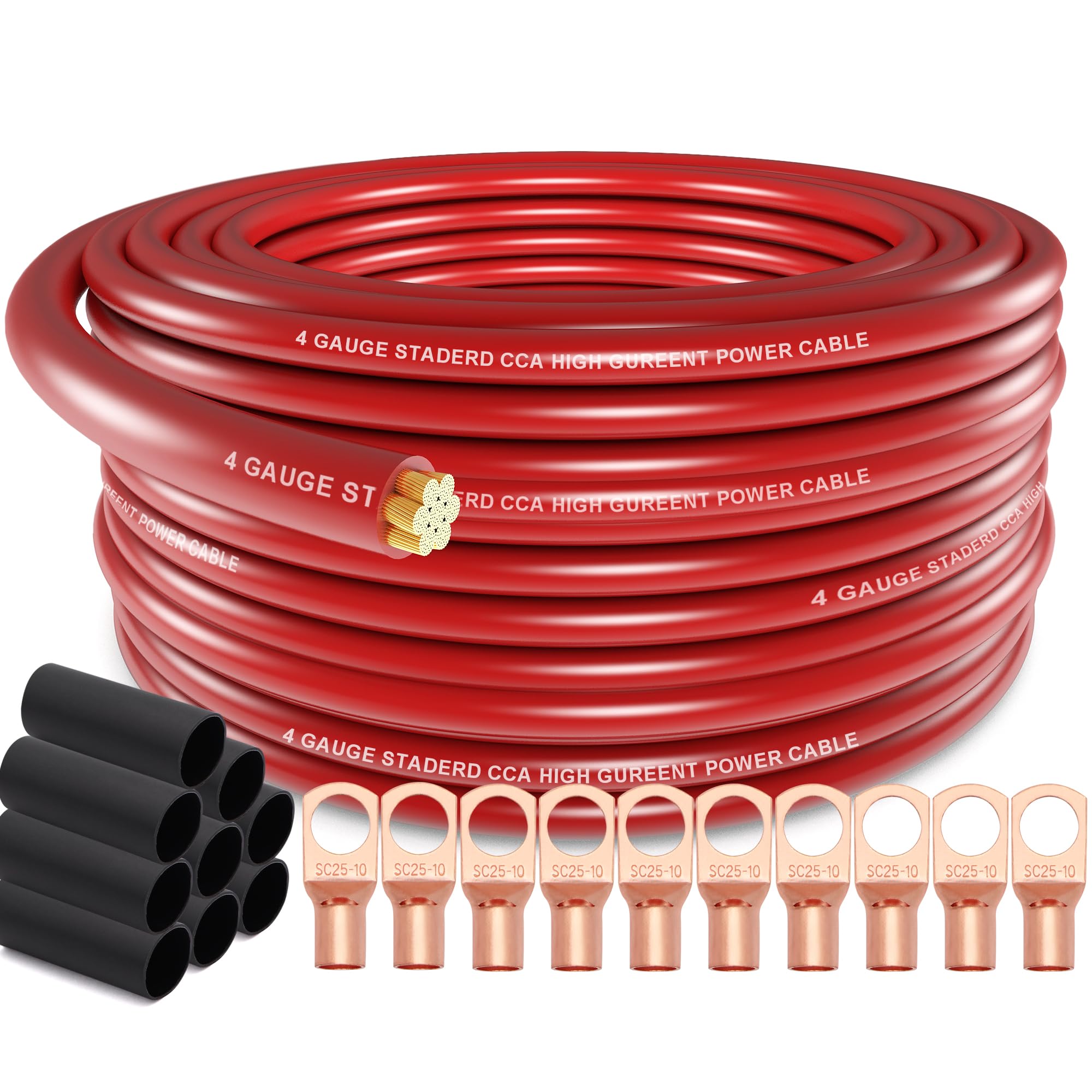 4 Gauge Wire (50Ft) Red Copper Clad Aluminum Cca   Primary Automotive Wire,Car Amplifier Power & Ground Cable,Battery Cable For