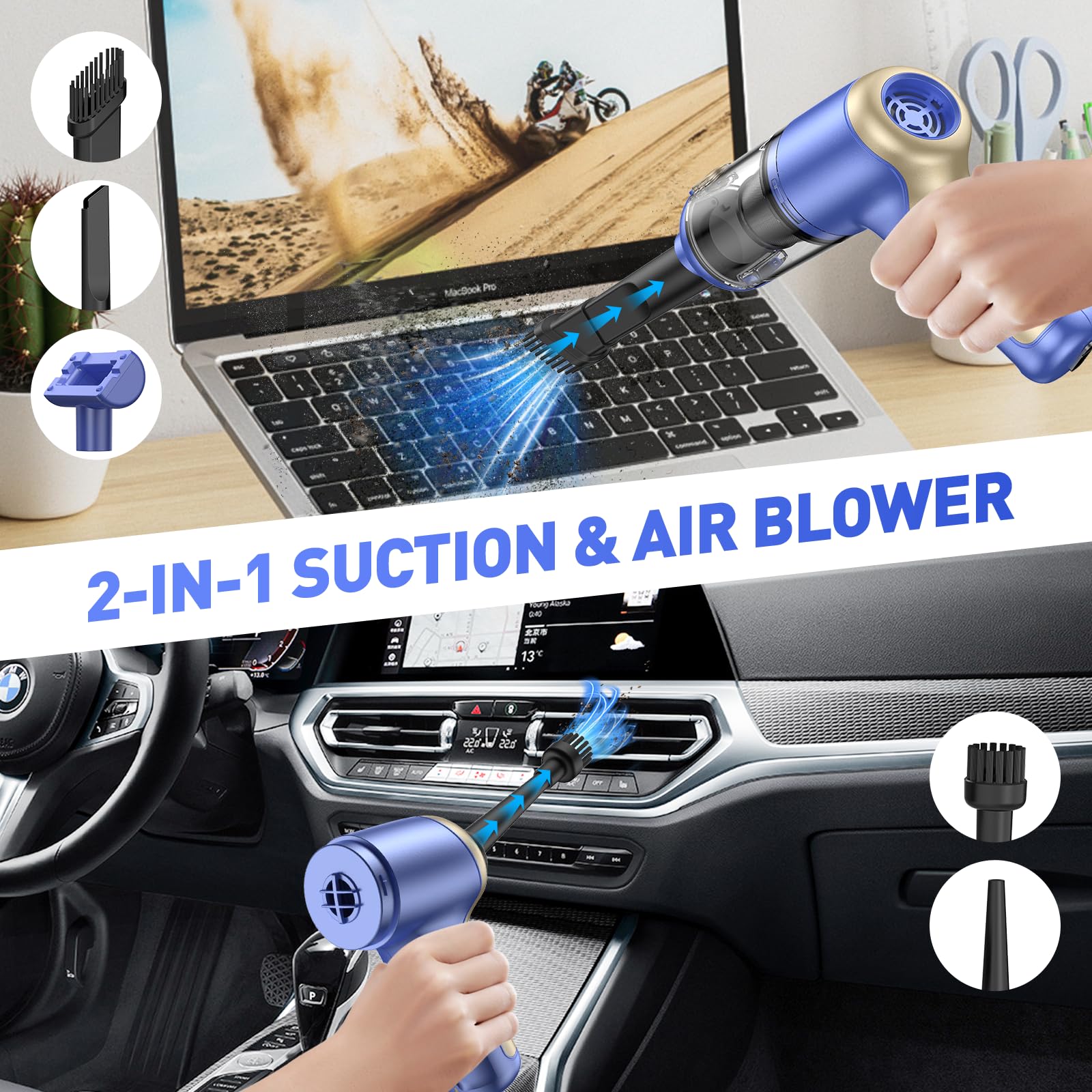 Ahnr Handheld Car Vacuum Cleaner Cordless With Brushless Motor, 20000Pa High Power Vacuum Cleaner & Air Duster, 3 In 1 Keyboard