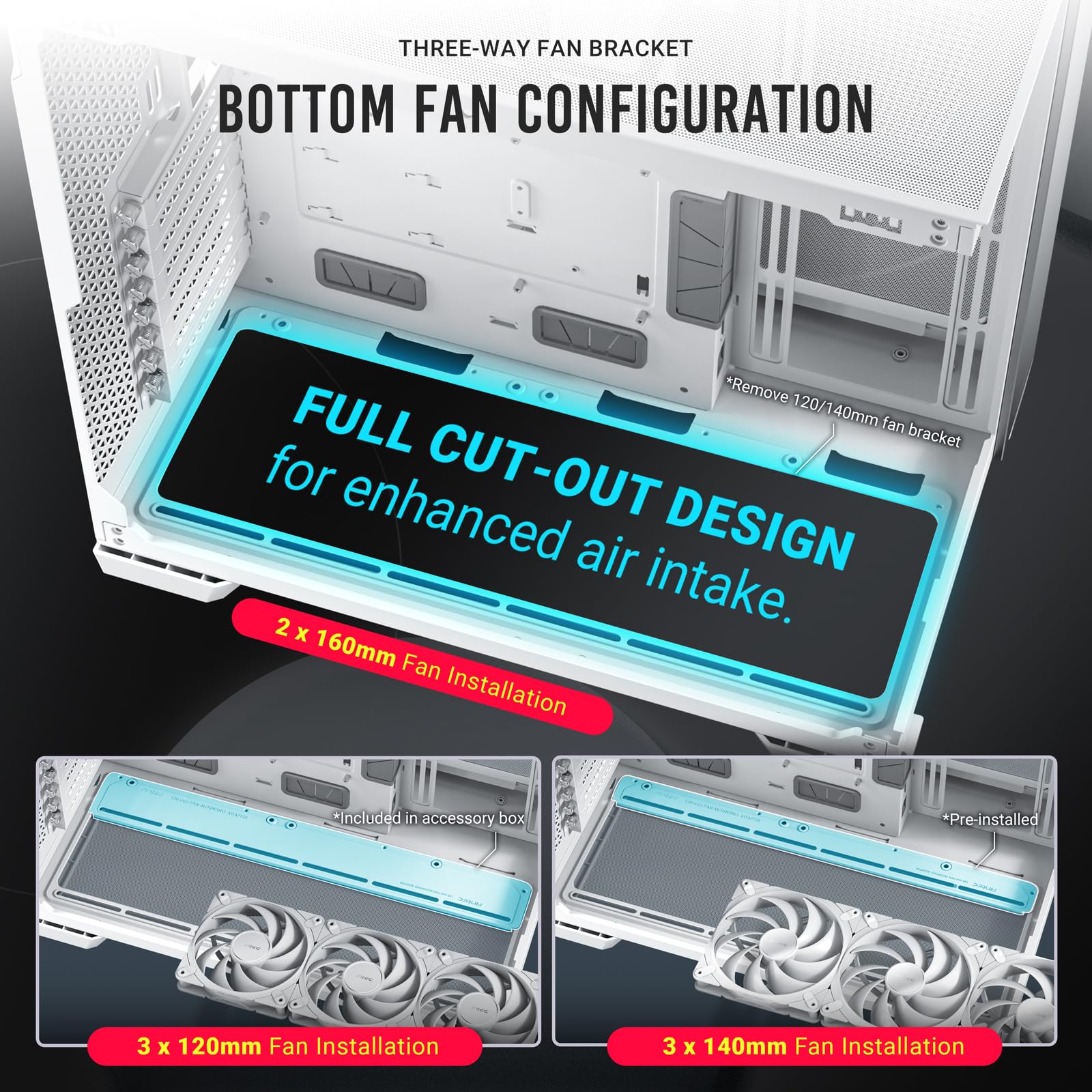 Antec C8 Aluminum White, Fans Not Included, Aluminum Front Panel, Dual-Chamber Layout, Type-C, 360Mm Radiator Support, Seamless