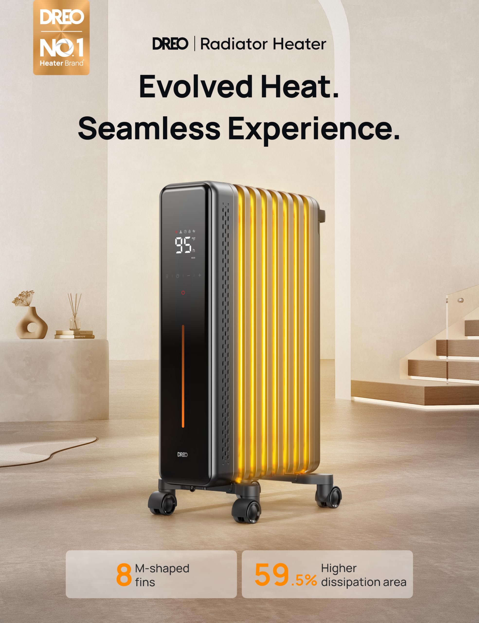 Dreo Radiator Heater, 1500W Portable Space Oil Filled With Remote Control, 4 Modes, Overheat & Tip Over Protection, 24H Timer, Q