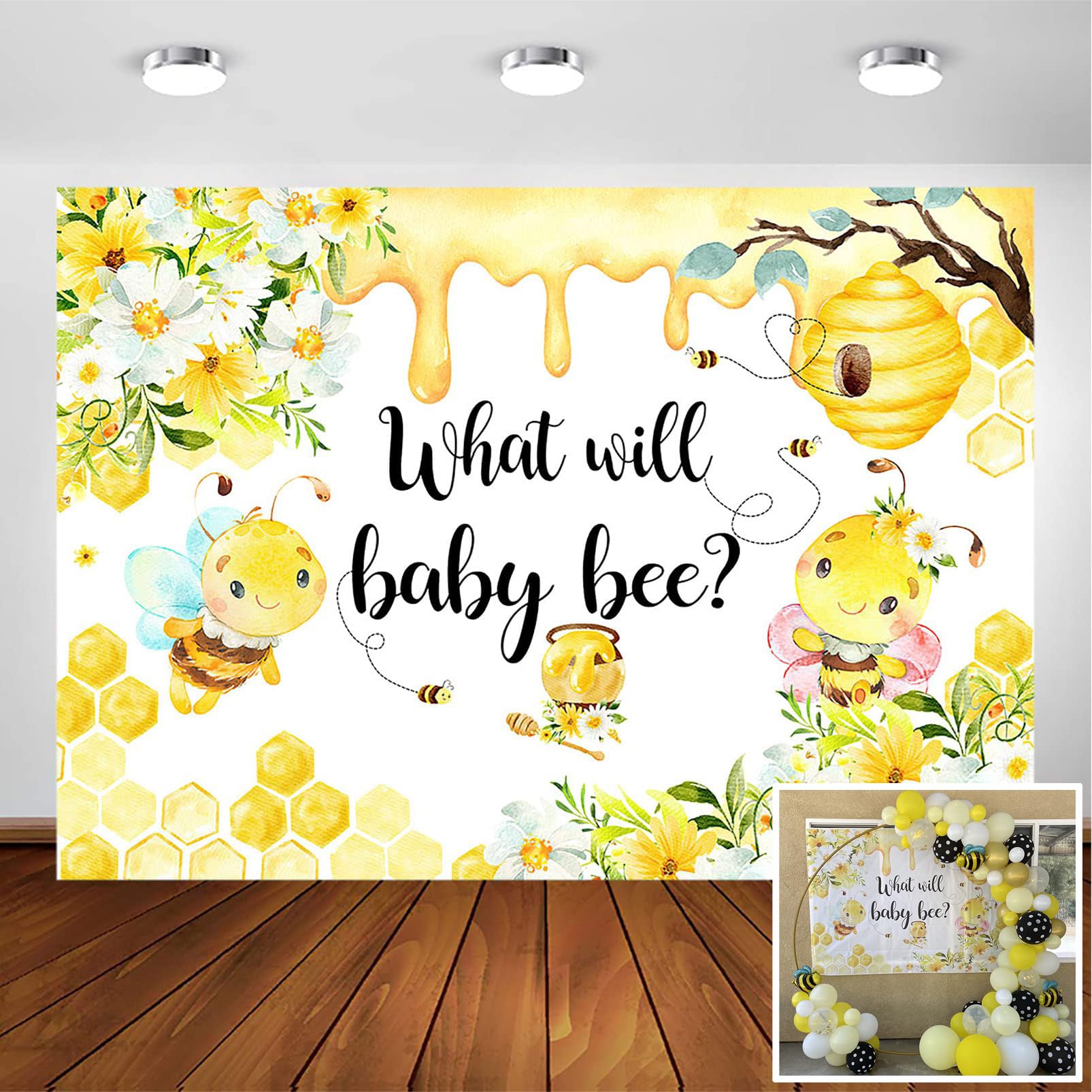 Avezano Honeycomb Bee Gender Reveal Backdrop Sunflower Bumble Bee Or Honey Bee What Will Baby Bee Gender Reveal Party Decoration