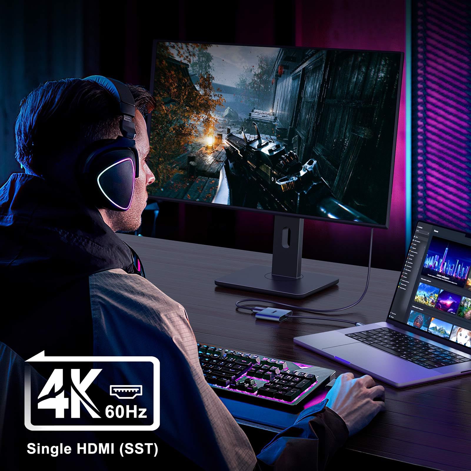 Kozyc Usb C To Dual Hdmi Adapter 4K@60Hz, Type C To Hdmi Splitter Extended Display For Macbook/Macbook Pro Air Dell Xps13/15, Sa
