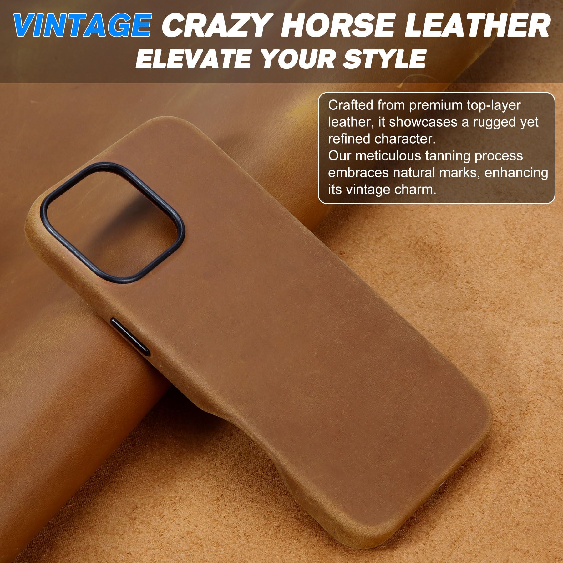 Shieldon Crazy Horse Leather Magnetic Wireless Charging Slim Non-Slip Shock-Absorbent Cover With Metal Buttons Compatible With I