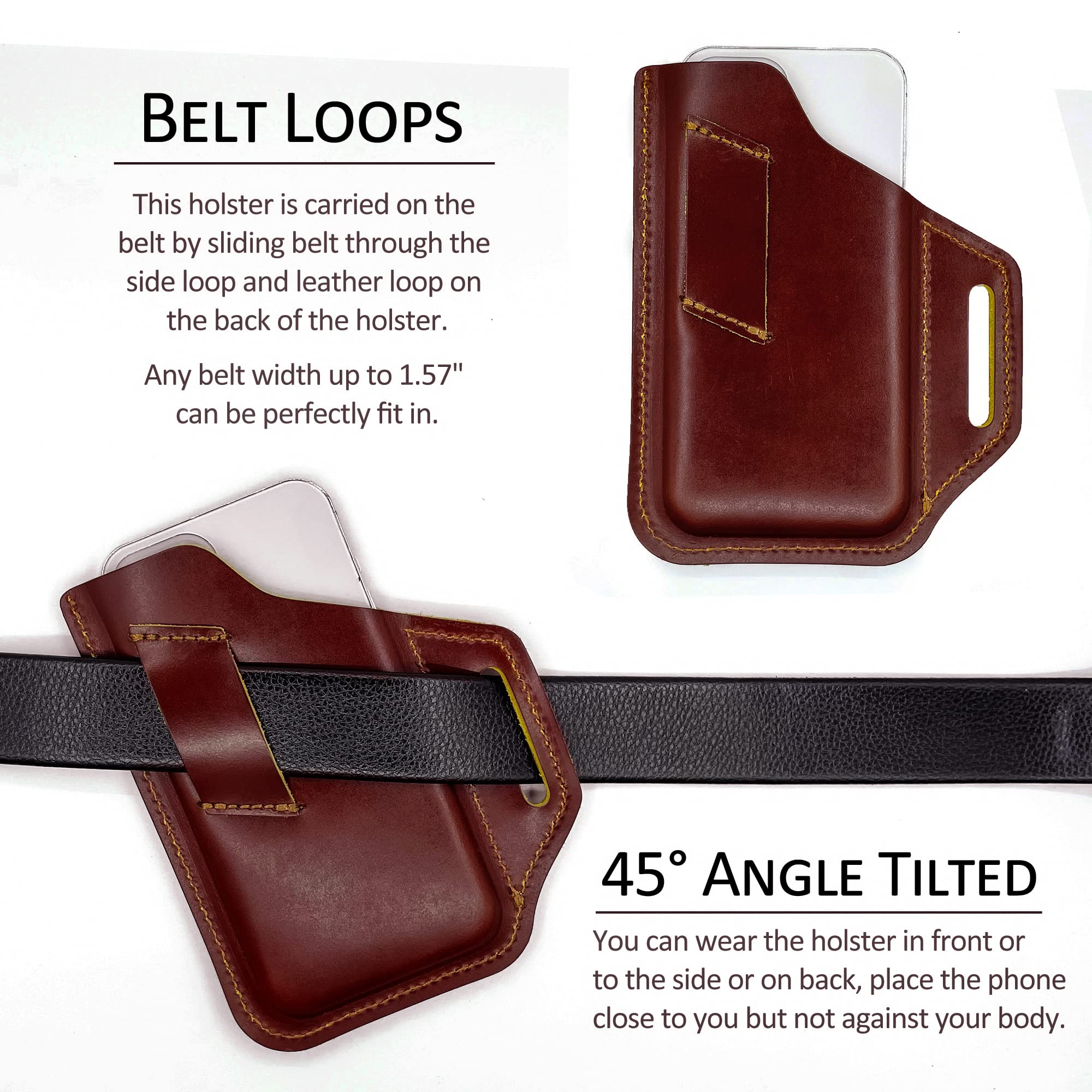Tobbingear Leather Belt Phone Pouch, Leather Cell Phone Holster, Universal Leather Phone Case With Belt Loops, For Men And Women