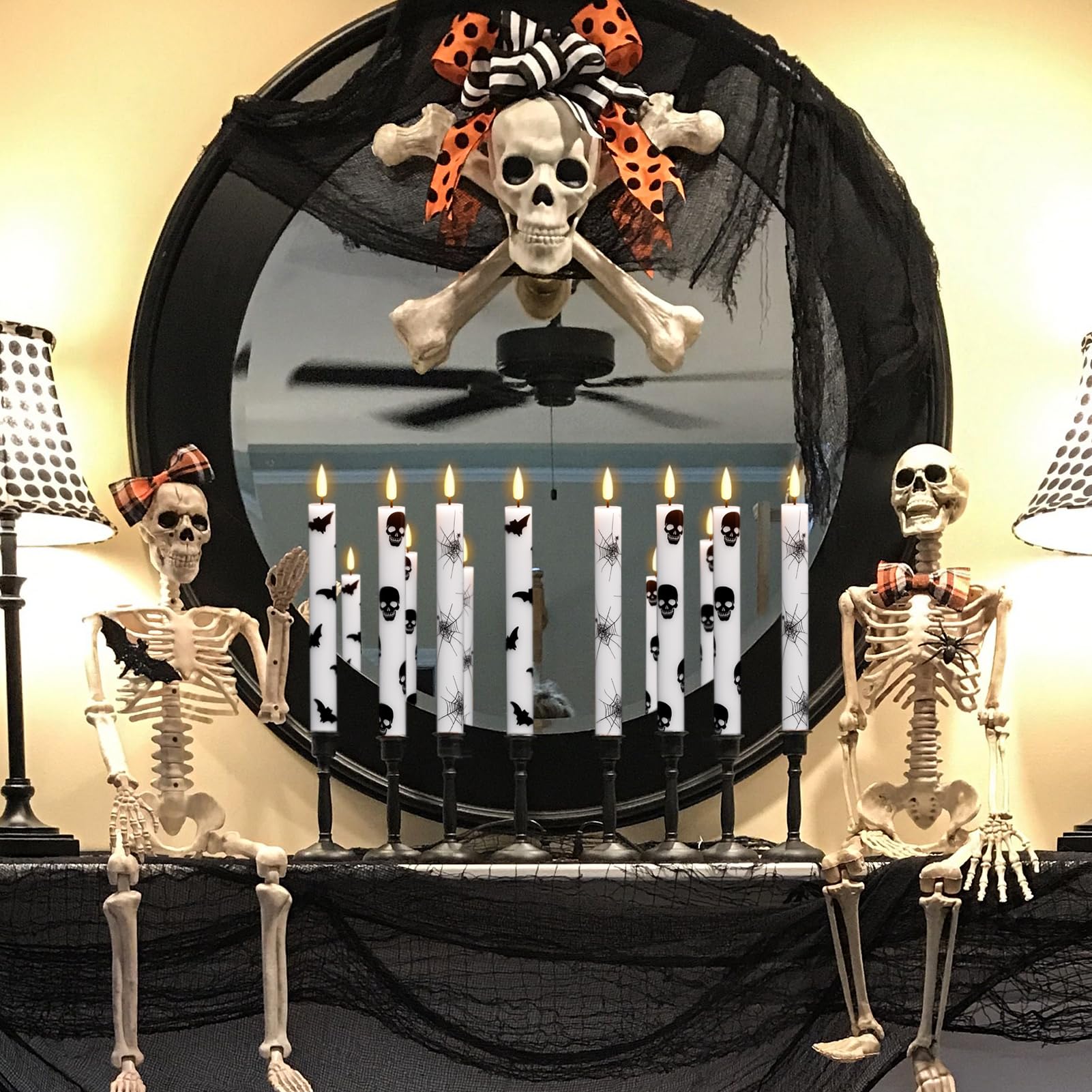 Lasumora Halloween Flameless Taper Candles With Remote Timer, 6 Pack Led Flickering Candlestick, Battery Operated Real Wax Candl