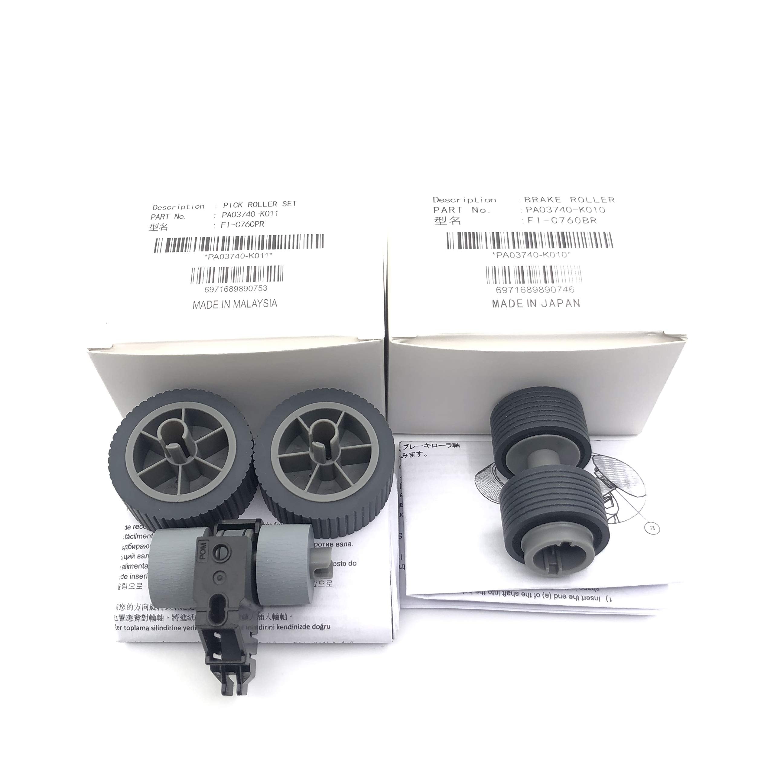 Oklili 1Set X Pa03740 K010 Pa03740 K011 Consumable Kit Pick Roller + Brake Roller Pickup Roller Separation Roller Compatible With Fujitsu Fi 7600 Fi 7700 Fi 7700S