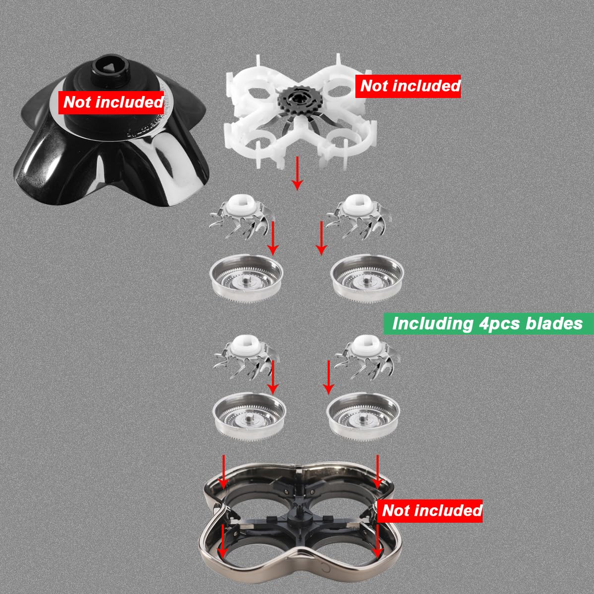 Mawaer 4Pcs Head Shaver Replacement Blades For Skull Shaver Pitbull 4 Head Series And 3 Head Series