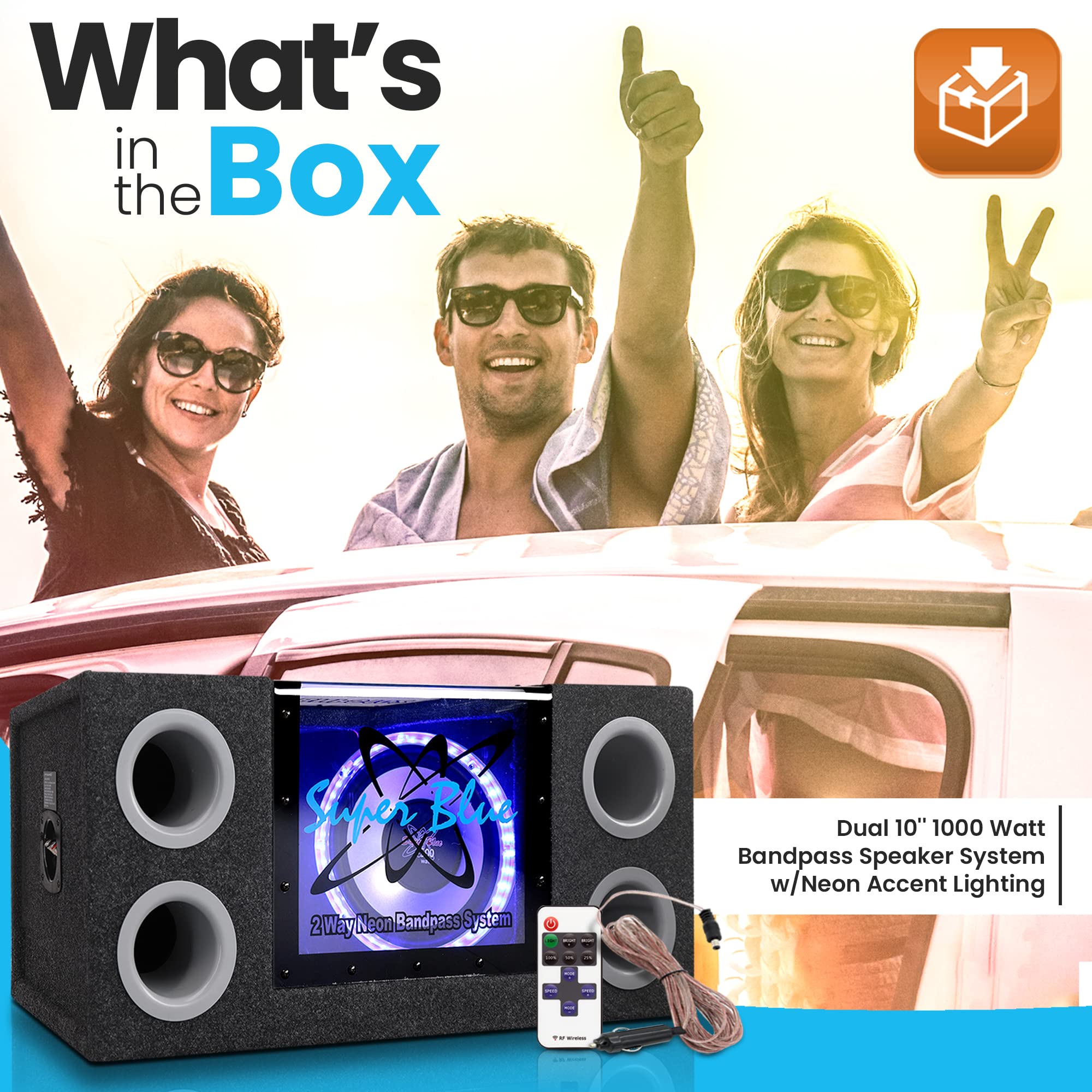 Pyramid 1000W Dual Bandpass Speaker System   Car Audio Subwoofer W/ Neon Accent Lighting, Plexi Glass Front Window, 4 Tuned Port