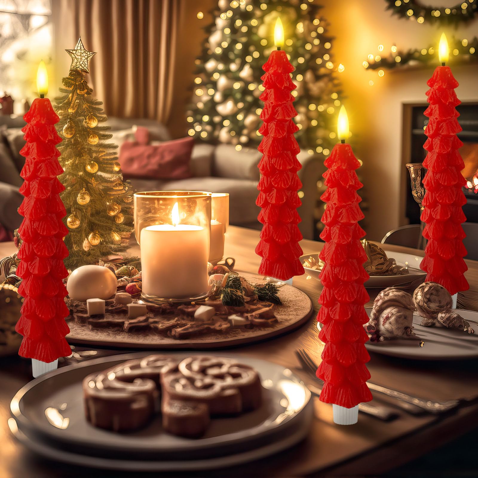 Funtery 6 Pcs Led Flameless Tree Taper Candles With Remote Timer 9.7 Inch Real Wax Battery Operated Candlestick With 3D Flame Wi