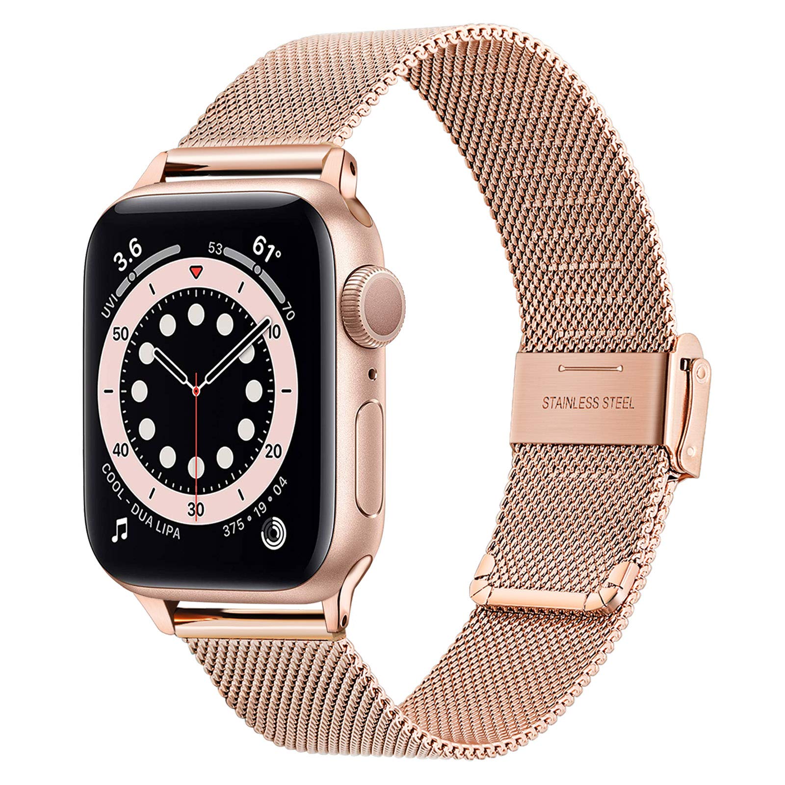 Trumirr Rose Gold Band For Apple Watch Series 8 7 38Mm 40Mm 41Mm Women, Mesh Stainless Steel Watchband Feminine Strap Replacemen