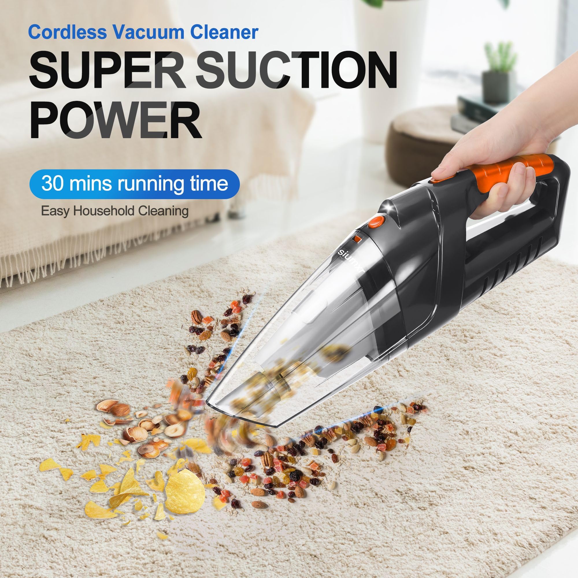 Siumxr Handheld Vacuum Cordless,Powerful Suction 30Mins Long Runtime, Dust Busters Cordless Rechargeable With Two Washable Filte
