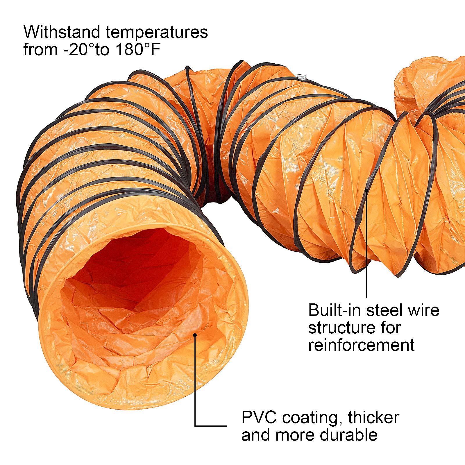 Alorair 16' Pvc Flexible Duct Hose For Cleanshield Hepa 550 Air Scrubber And Pureairo Hepa Pro 770/870/970, Easy Storage (16 Inch X 16.4 Feet, Inlet)