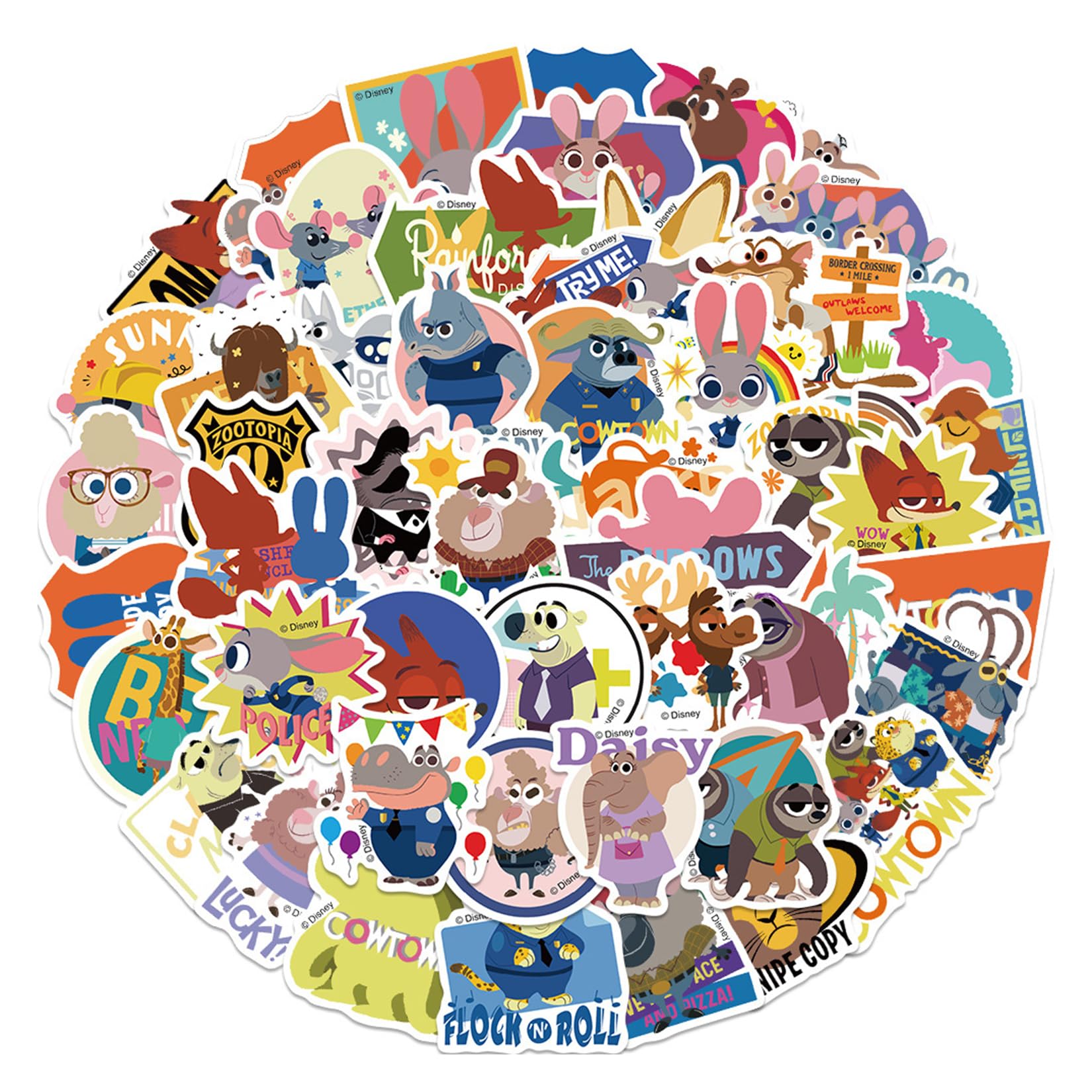 50Pcs Zootopia Judy Hopps Nick Wilde Stickers For Gifts Water Bottles Cup Laptop Phone Guitar Car Motorcycle Bike Skateboard Lug