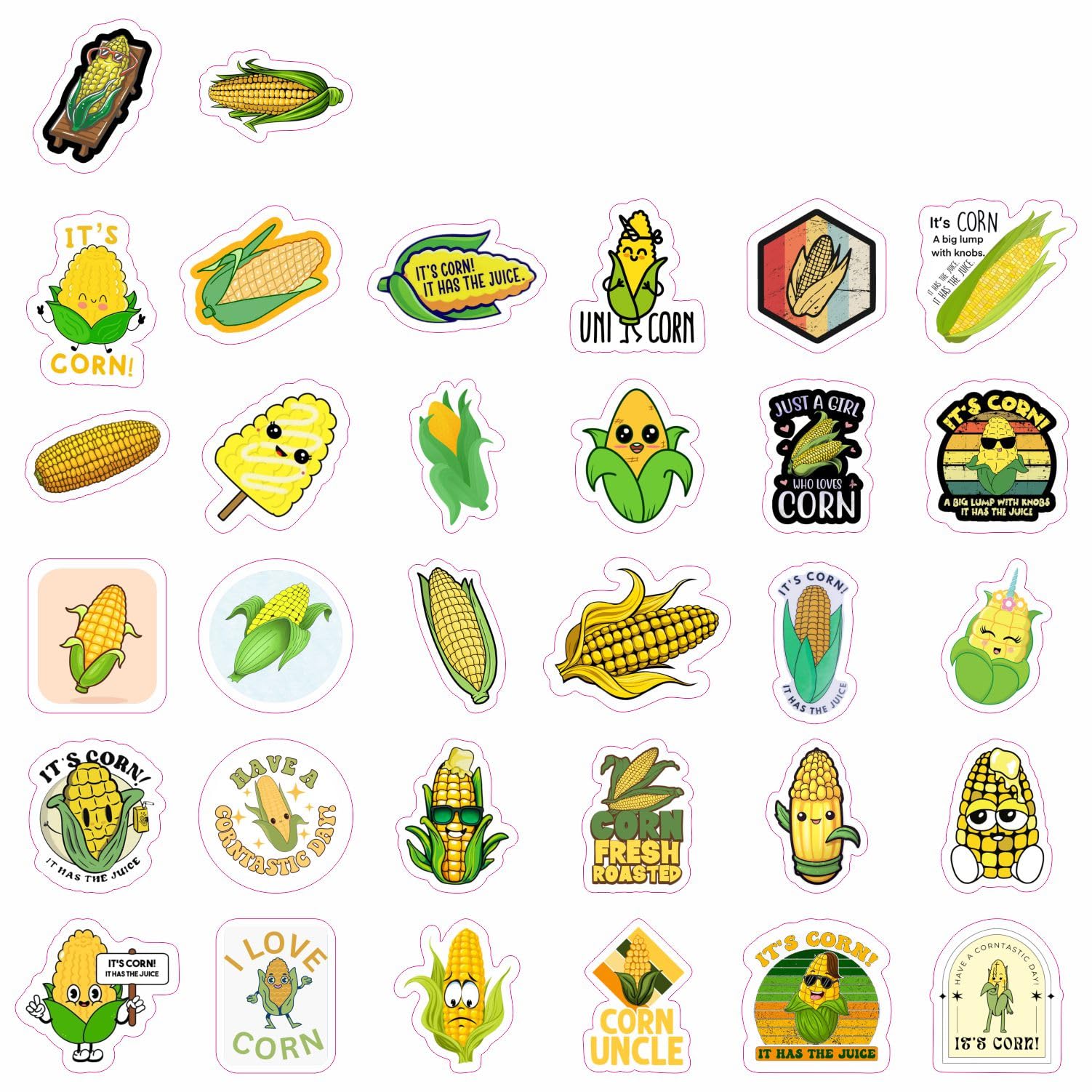 Corn Stickers For Water Bottle And Laptop   Corn Party Favors & Decorations, Waterproof Vinyl Decals, Cute Vegetable And Farm St