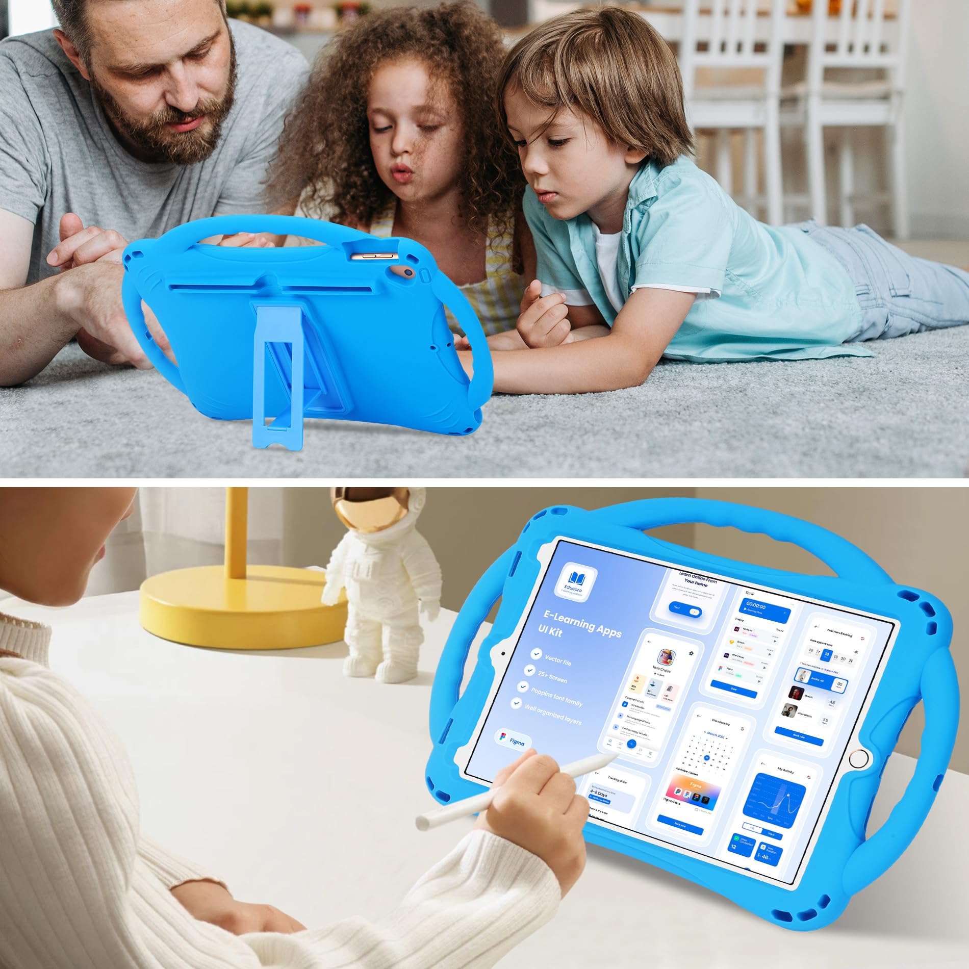 Adocham Kids Ipad 9Th/8Th/7Th Generation Case With Stand Handle, Lightweight Shockproof Silicone Ipad Cover 10.2 Inch 2021/2020/