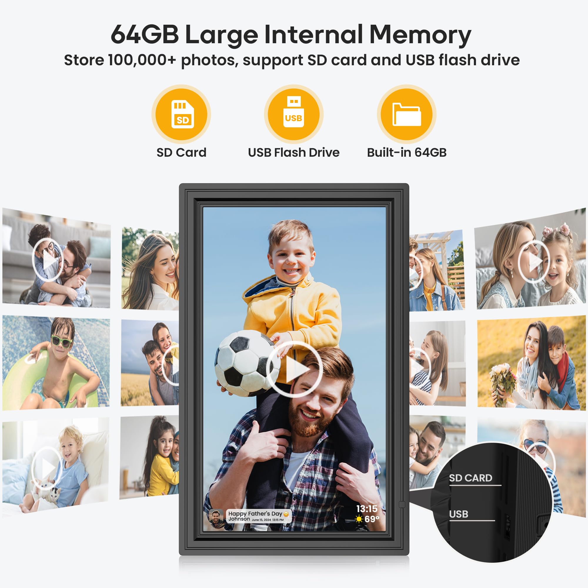Uhale 15.6 Large Digital Picture Frame 64Gb, Wifi Electronic Photo Frames 1920 X 1080 Ips Fhd With Remote Control, Wall-Mounted,