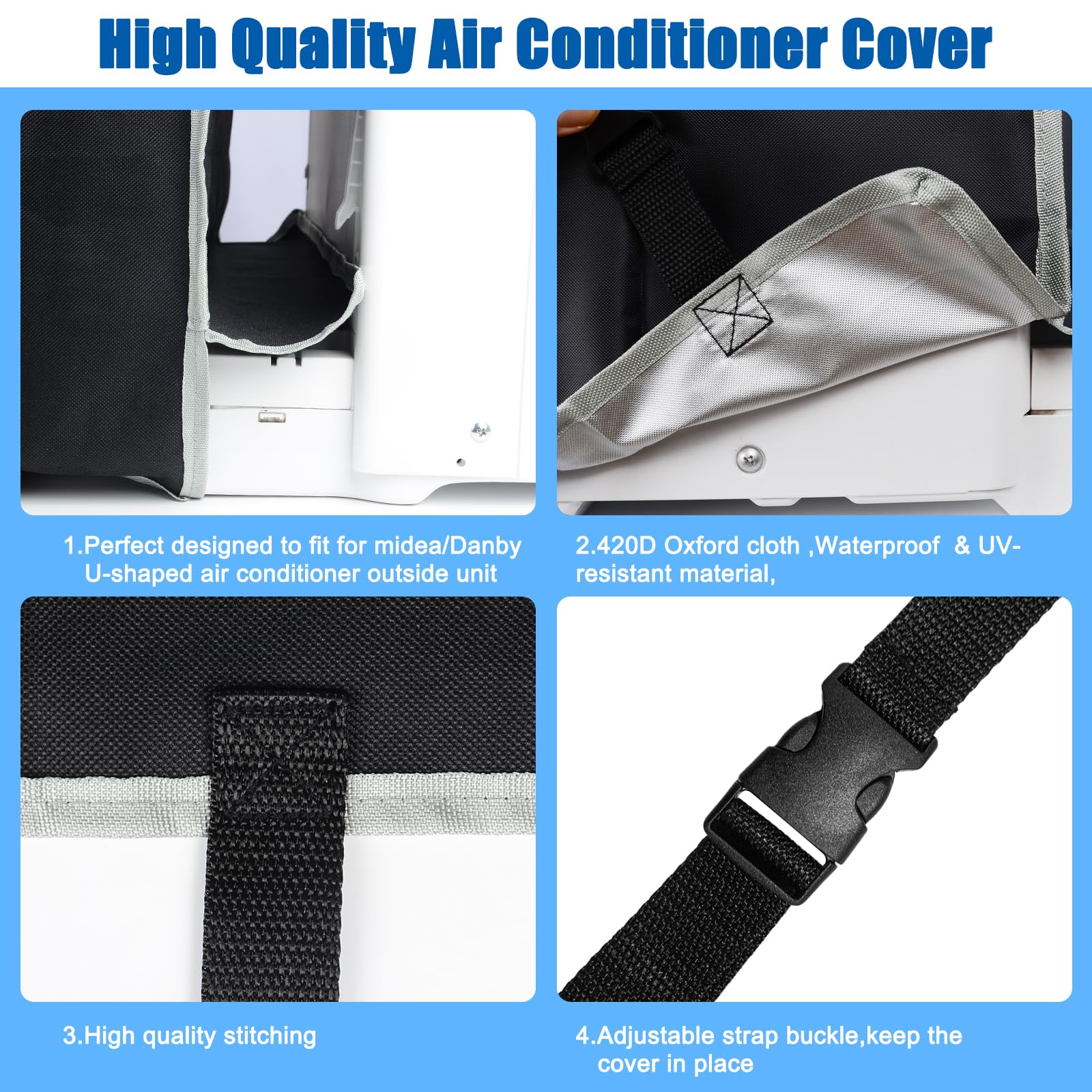 Garpernics Waterproof AC Cover for Midea U-Shaped Window Unit, 8000/10000/12000 BTU, UV-Resistant 420D Medium Duty Material