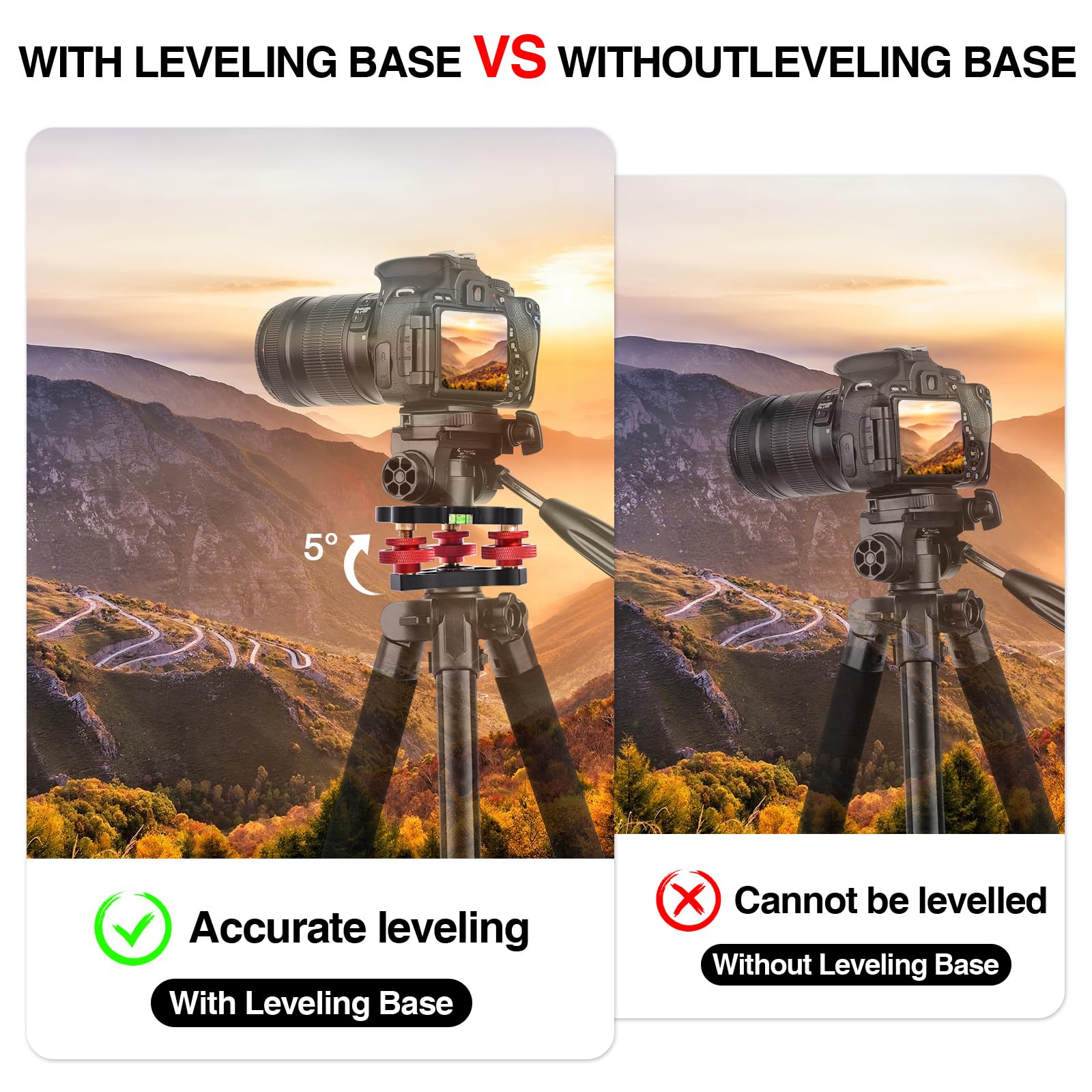 Tripod Leveling Base,Tripod Head Leveling Base Camera Leveler,Tripod Leveler,3/8   Thread,+/ 5Precise Angle Adjustment,Aircraft
