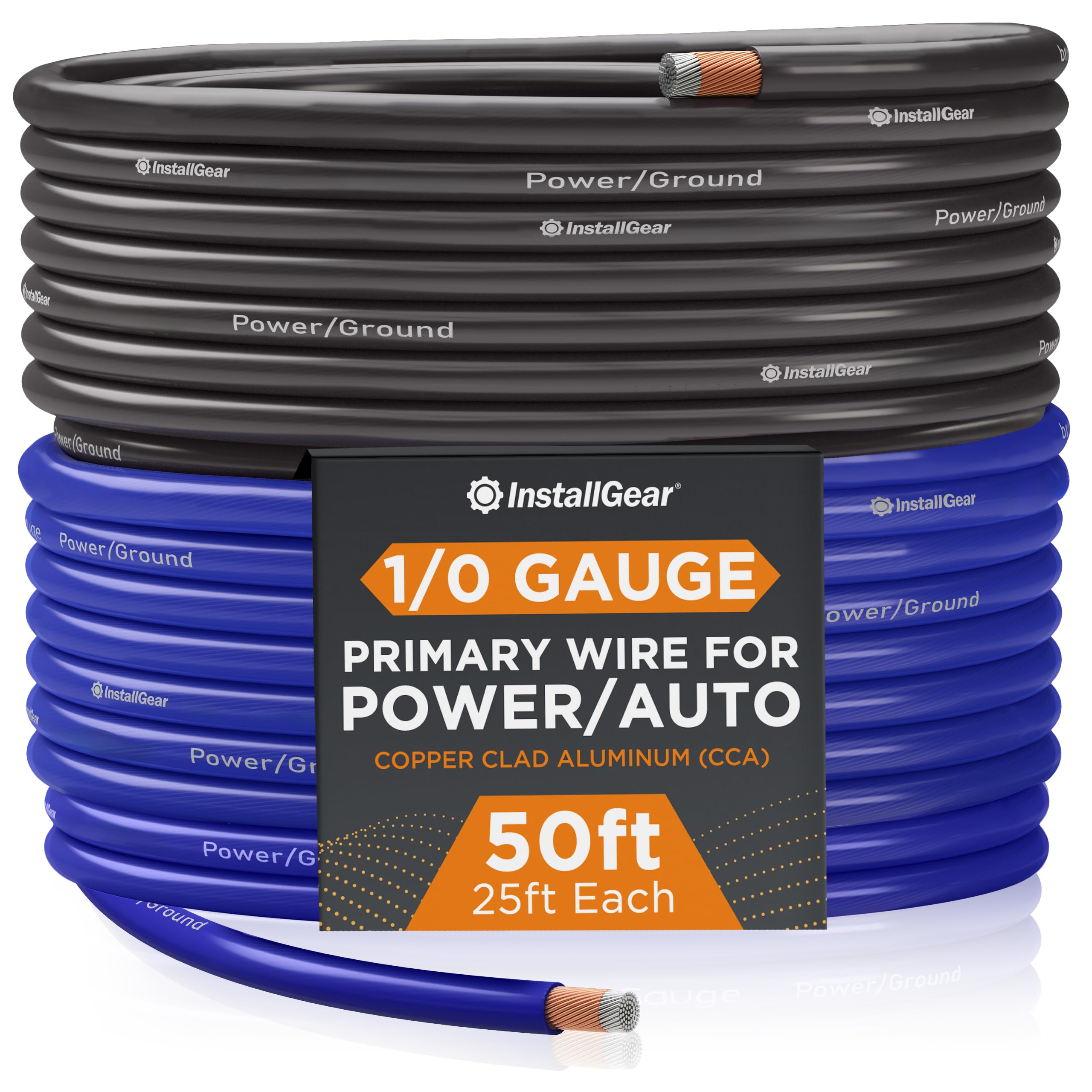 Installgear 1/0 Gauge Wire (50Ft) Copper Clad Aluminum Caa   Primary Automotive Wire, Car Amplifier Power & Ground Cable, Batter
