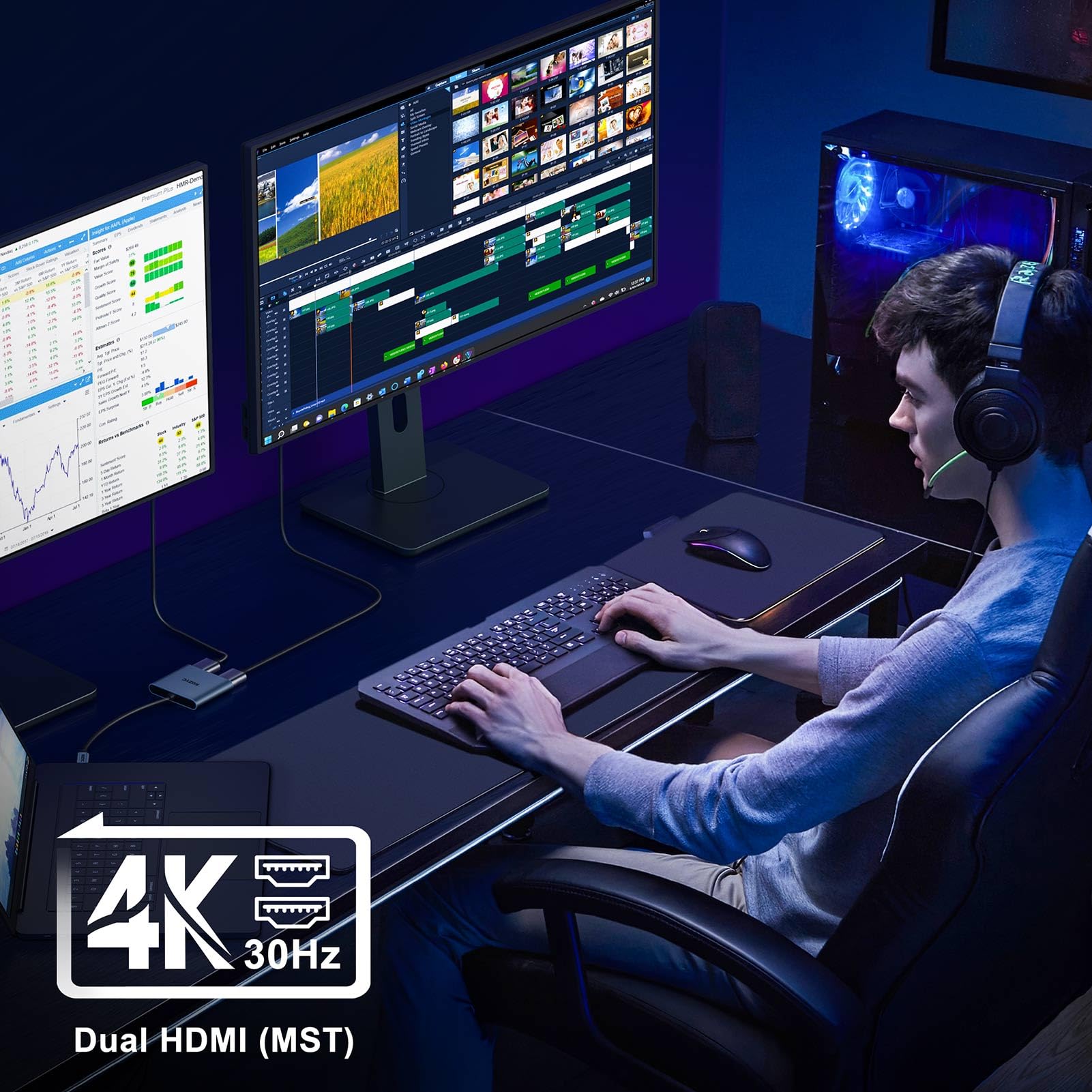 Kozyc Usb C To Dual Hdmi Adapter 4K@60Hz, Type C To Hdmi Splitter Extended Display For Macbook/Macbook Pro Air Dell Xps13/15, Sa
