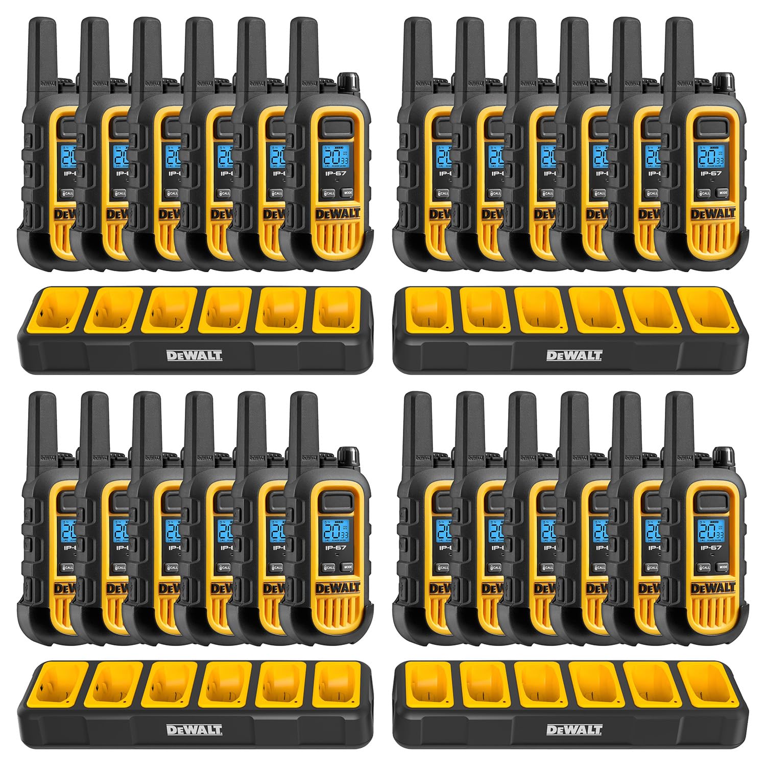 Dewalt Dxfrs300 1 Watt Heavy Duty Walkie Talkies   Waterproof, Shock Resistant, Long Range & Rechargeable Two Way Radio With Vox (24 Pack W/ 4X Gang Chargers) (4Dxfrs300 Bch6)