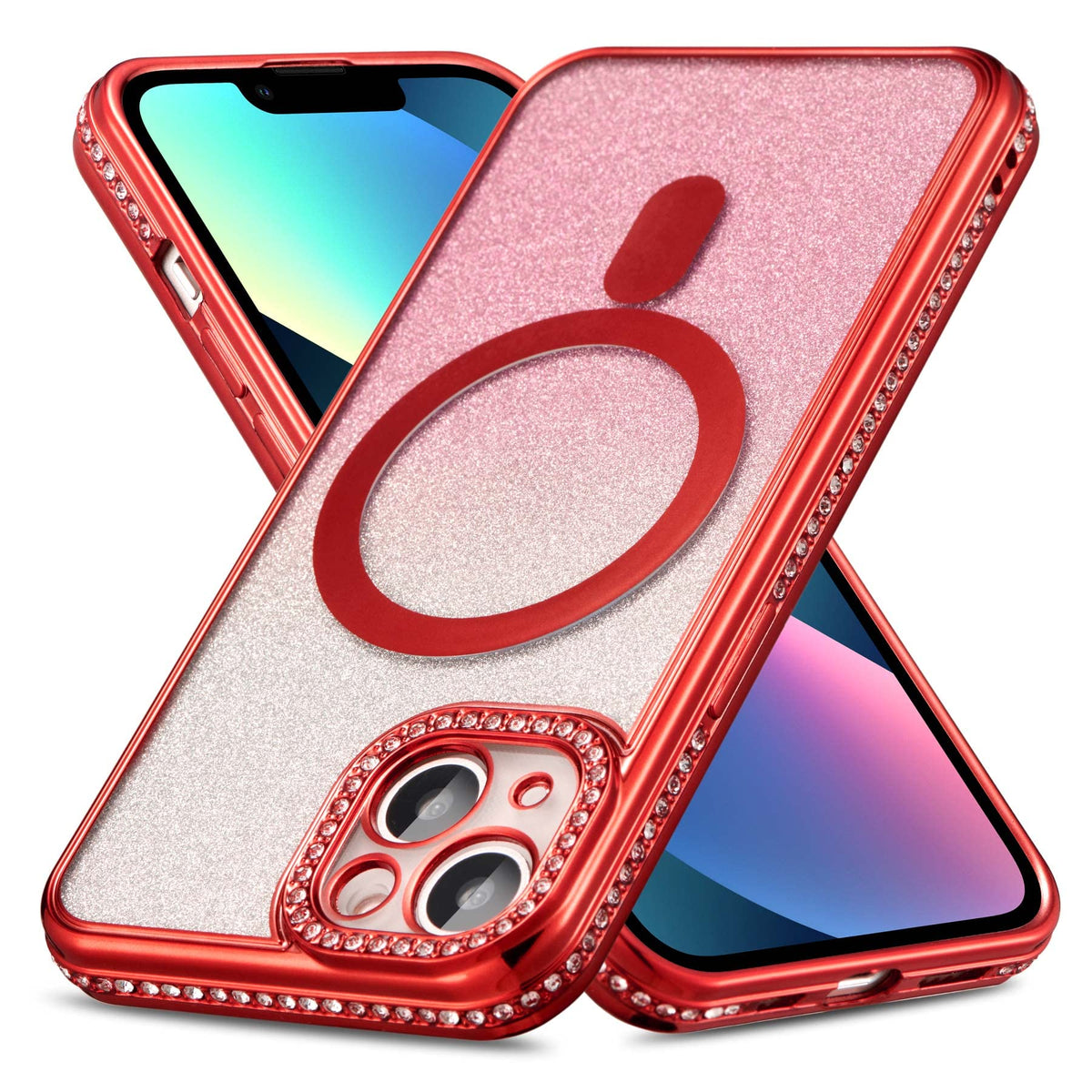 Zcdaye Case For Iphone 13 Pro Max With Diamond Decorated, Iphone 13 Pro Max Phone Case Compatible With Wirless Charging, Red Edg