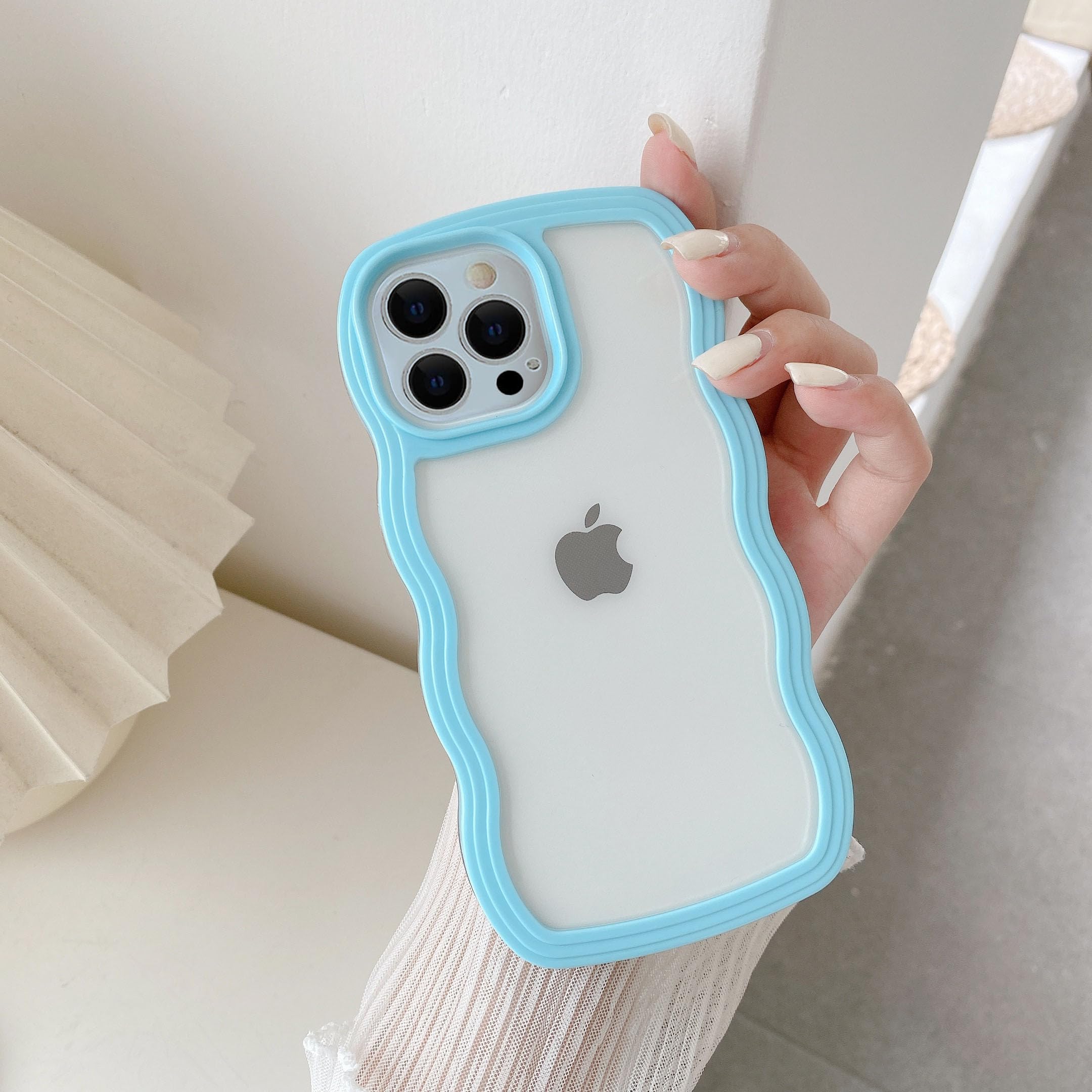 Qltypri Compatible With Iphone 12 Pro Max Case, Cute Curly Wave Frame Clear Case For Girls Women, Transparent Soft Silicone Tpu
