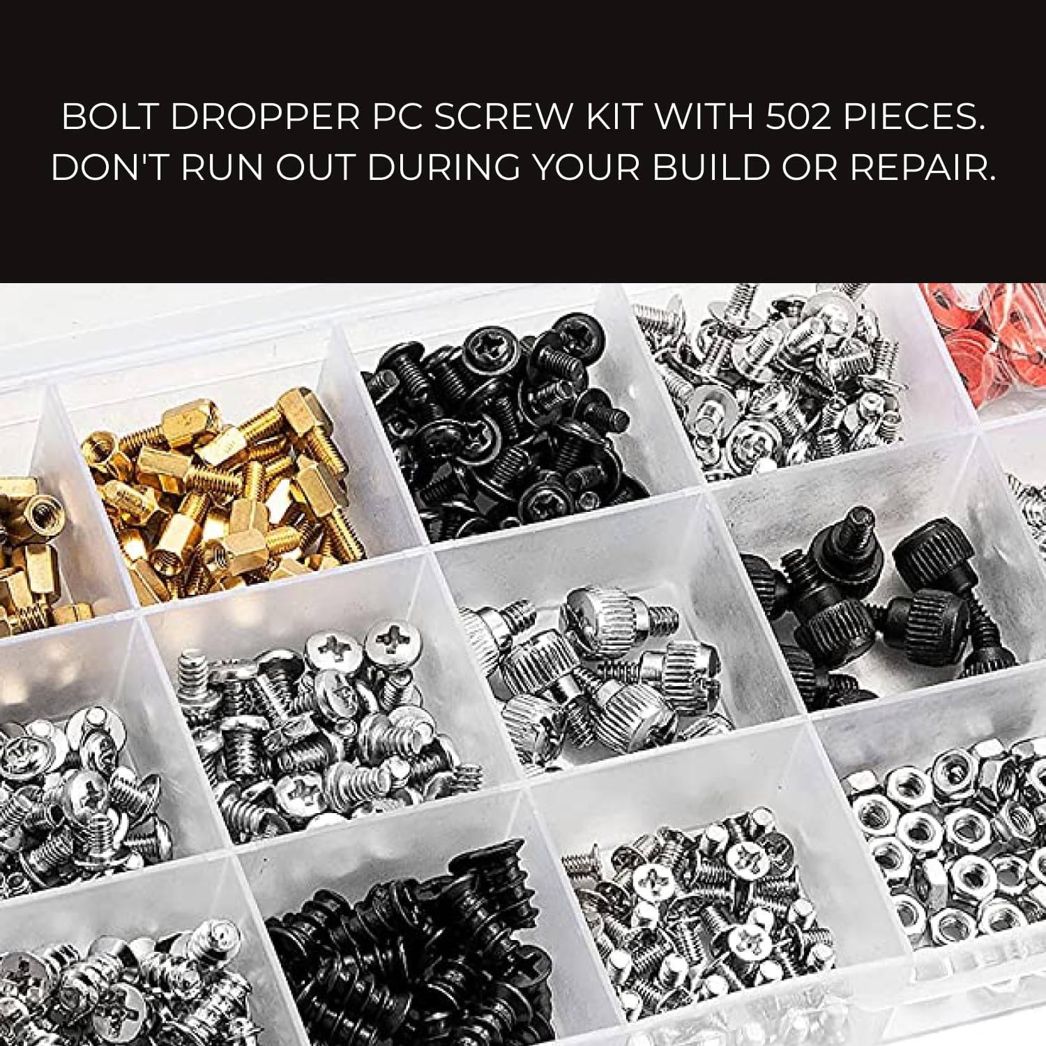 Bolt Dropper 502Pcs Computer Screw Assortment Kit   Standoffs Screws For Hdd Hard Drive, Fan, Chassis, Atx Case, Motherboard, Ca