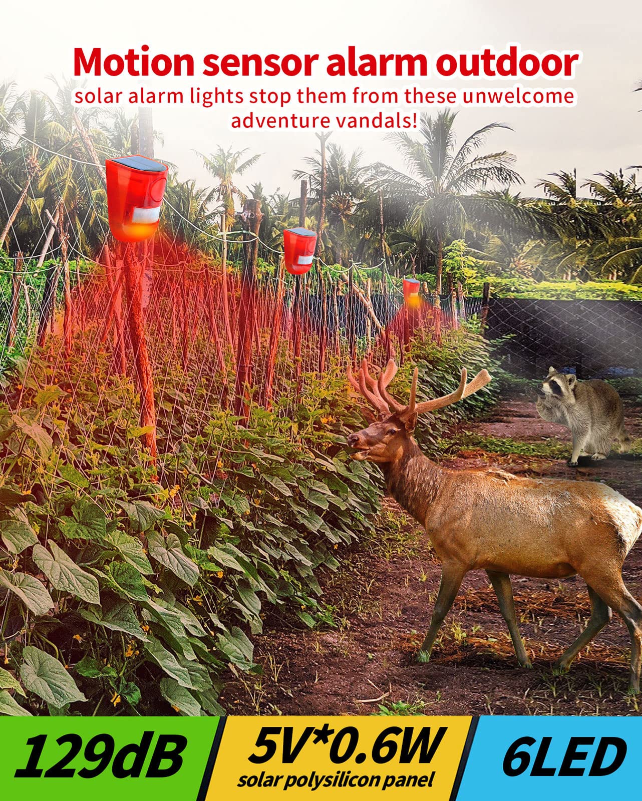 Chunhee Solar Sound & Light Alarm Outdoor Motion Sensor 129Db Siren Sound Alert & 6Leds Flash Warning Security Alarm System For Farm,Villa,Home,Yard,Barn 4 Pack