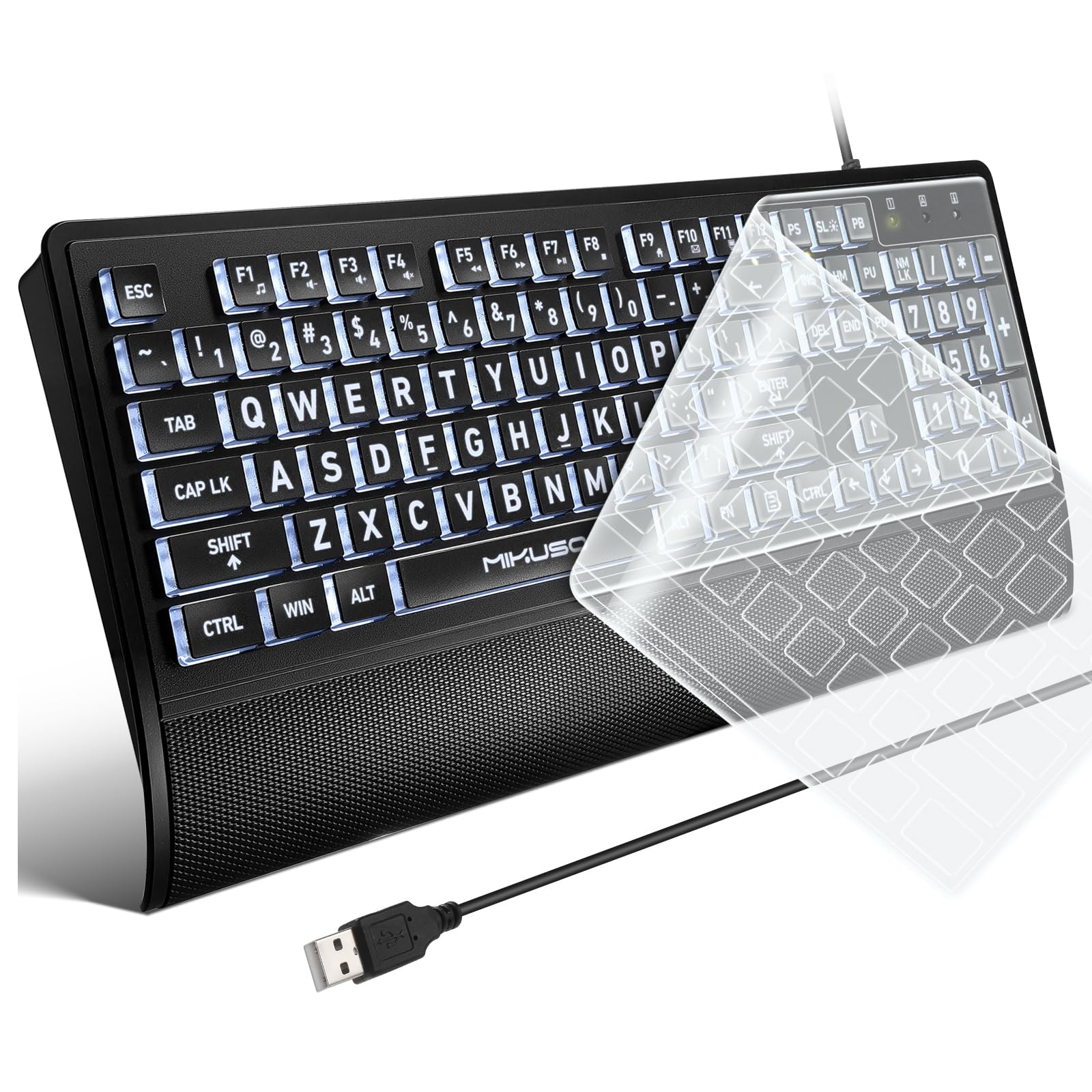 MIKUSO Large Print Backlit Keyboard for Seniors and Low Vision Black