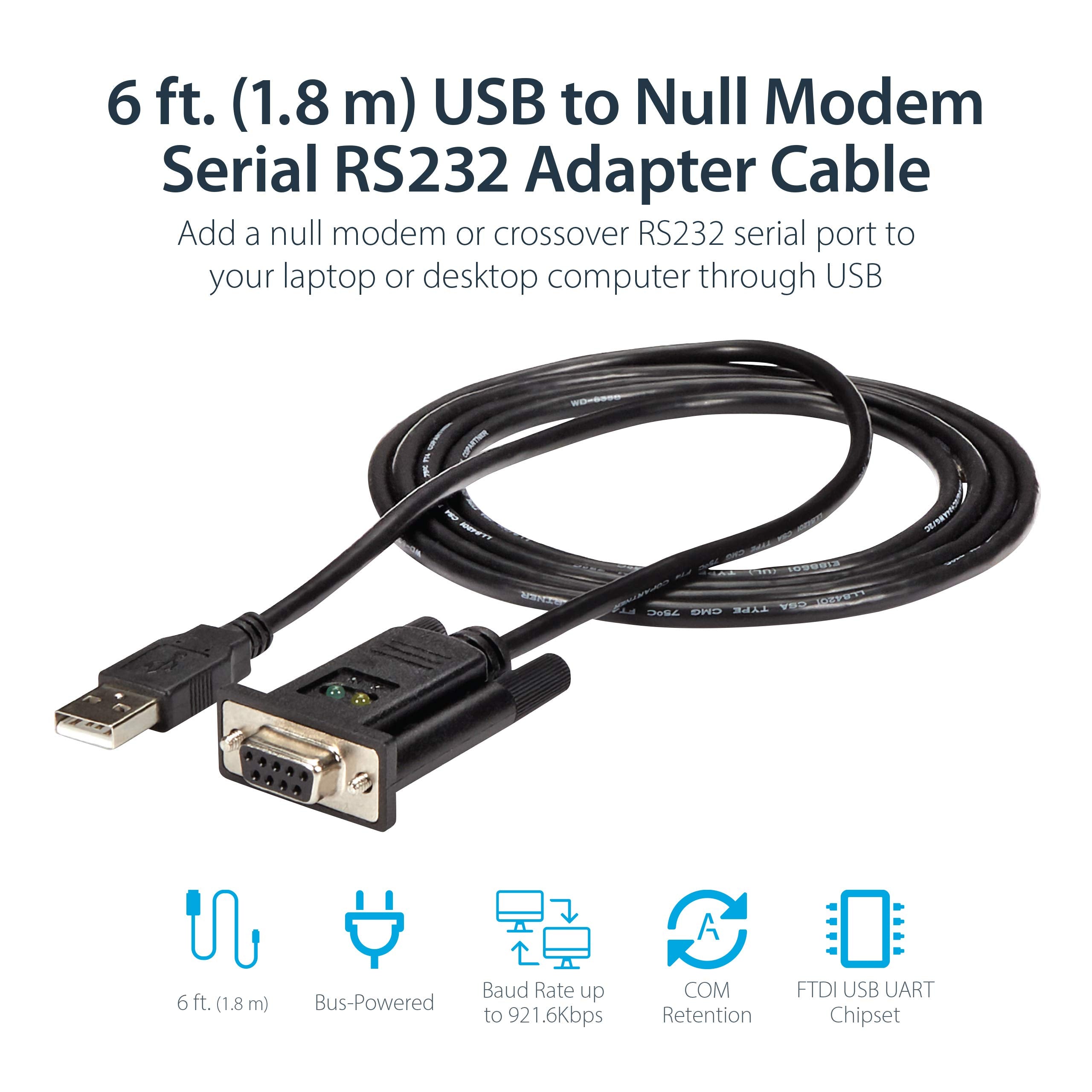 Startech.Com Usb To Serial Rs232 Adapter   Db9 Serial Dce Adapter Cable With Ftdi     Null Modem   Usb 1.1 / 2.0     Bus Powered
