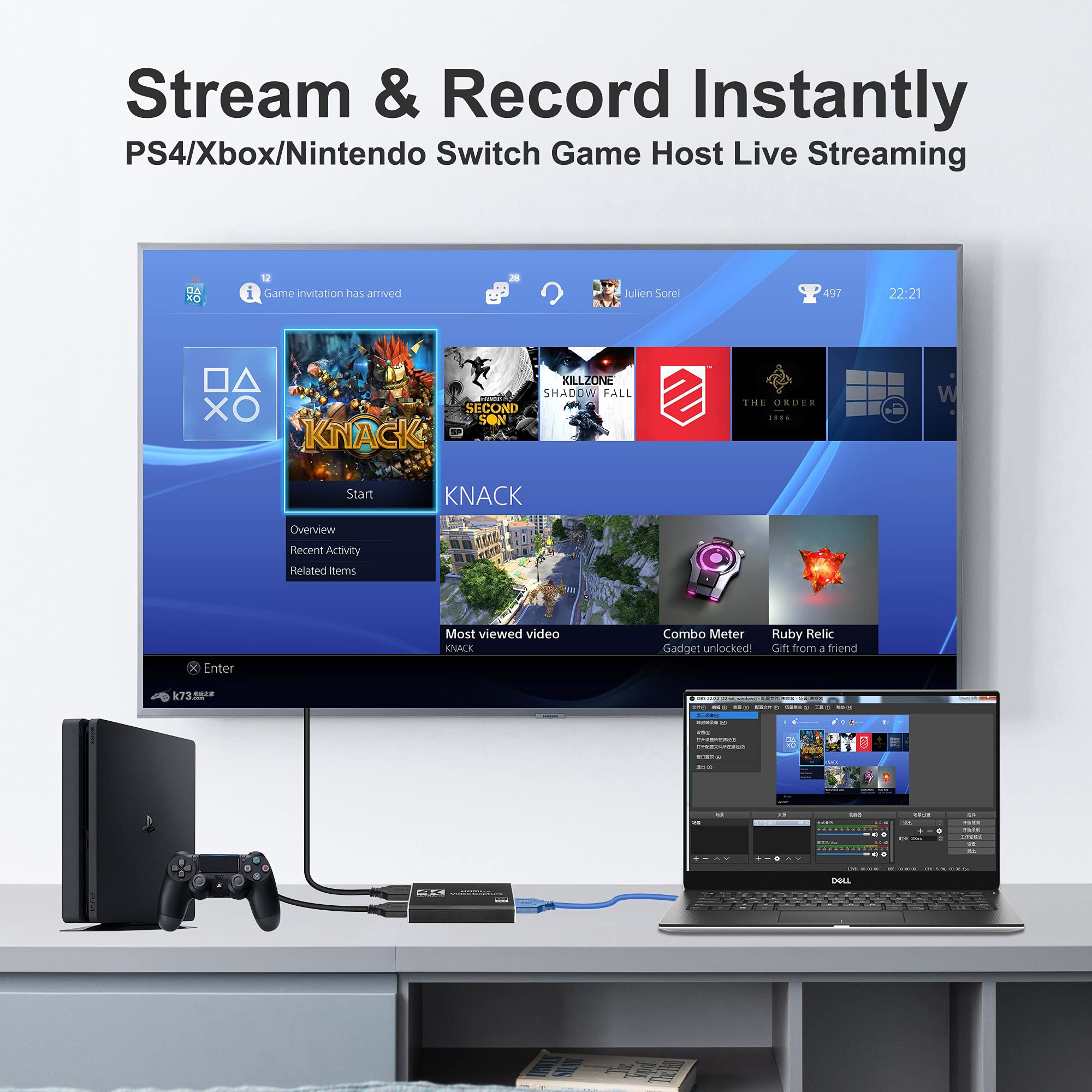 4K Hdmi Capture Card For Streaming, Full Hd 1080P 60Fps Usb Cam Link Game Audio Video Capture Card Nintendo Switch/Ps5/3Ds/Xbox/