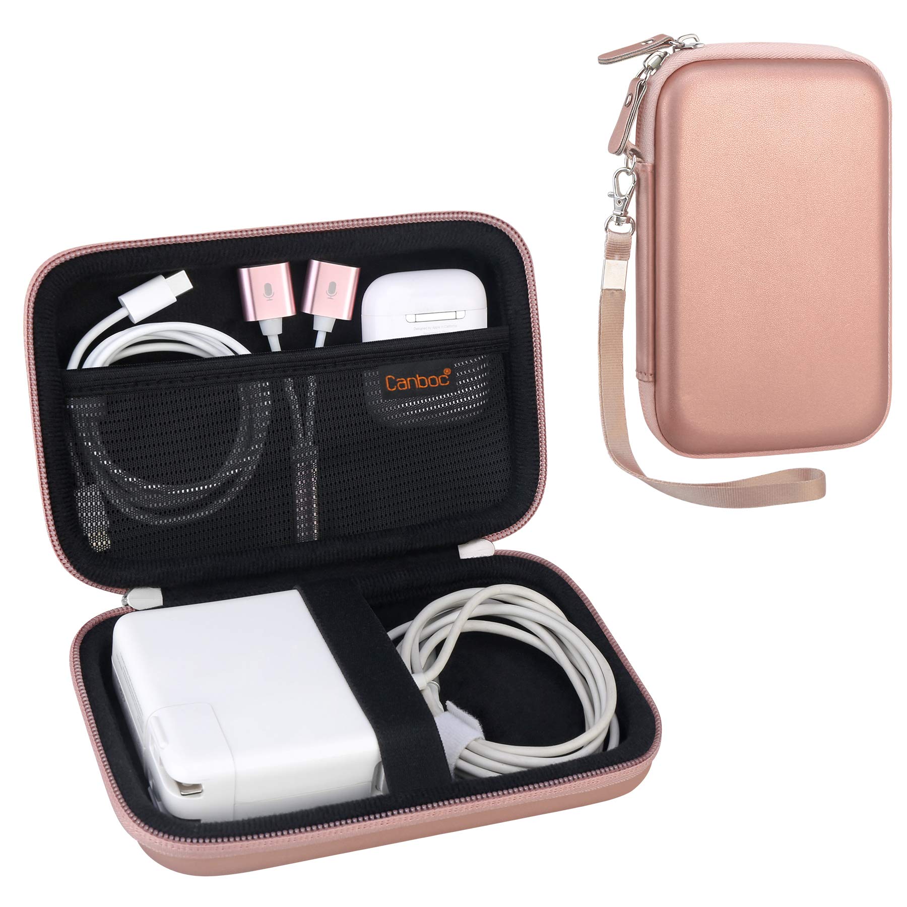 Canboc Carrying Case for MacBook Air Pro Charger MagSafe/MagSafe 2 Power Adapter, iPhone 16/16 Pro MagSafe Charger, USB C Hub, Type C Hub, USB Multiport Adapter, Hard Bag, Rose Gold+Black -Like New