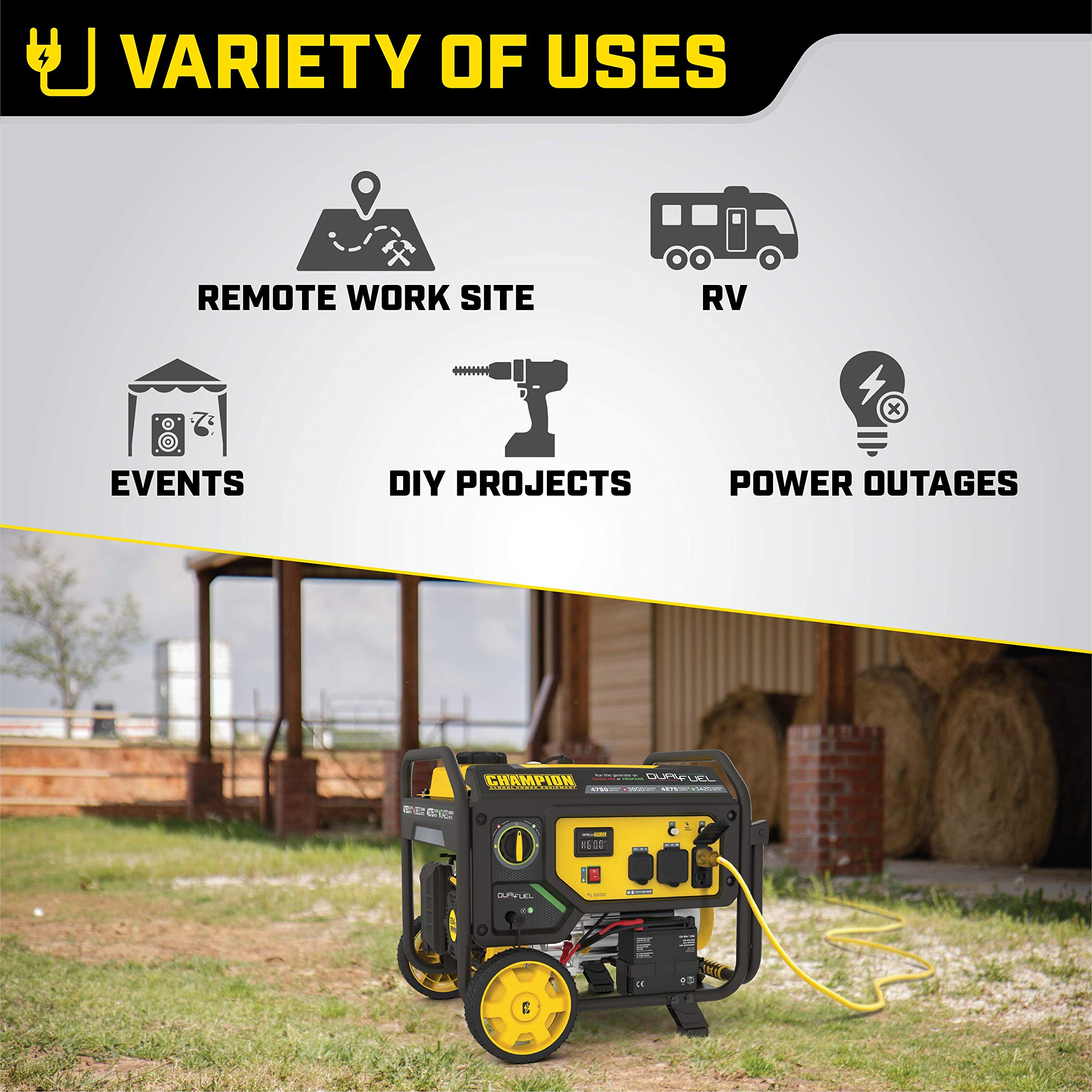 Champion Power Equipment 4750 Watt Dual Fuel Portable Generator With Electric Start, Wheel Kit