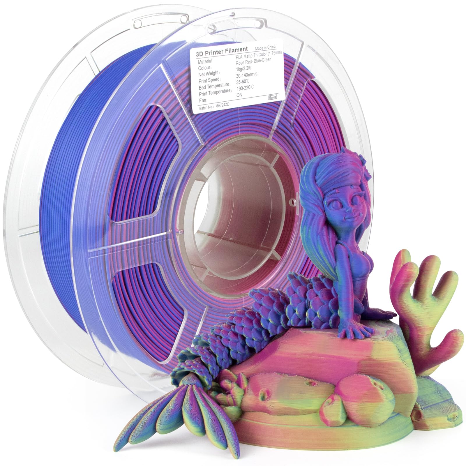 Isanmate Matte Tri Color Pla Filament 1.75Mm, 3 In 1 Color Coextrusion 3D Filament, Magic Color Change Filament 1.75Mm,Dimension