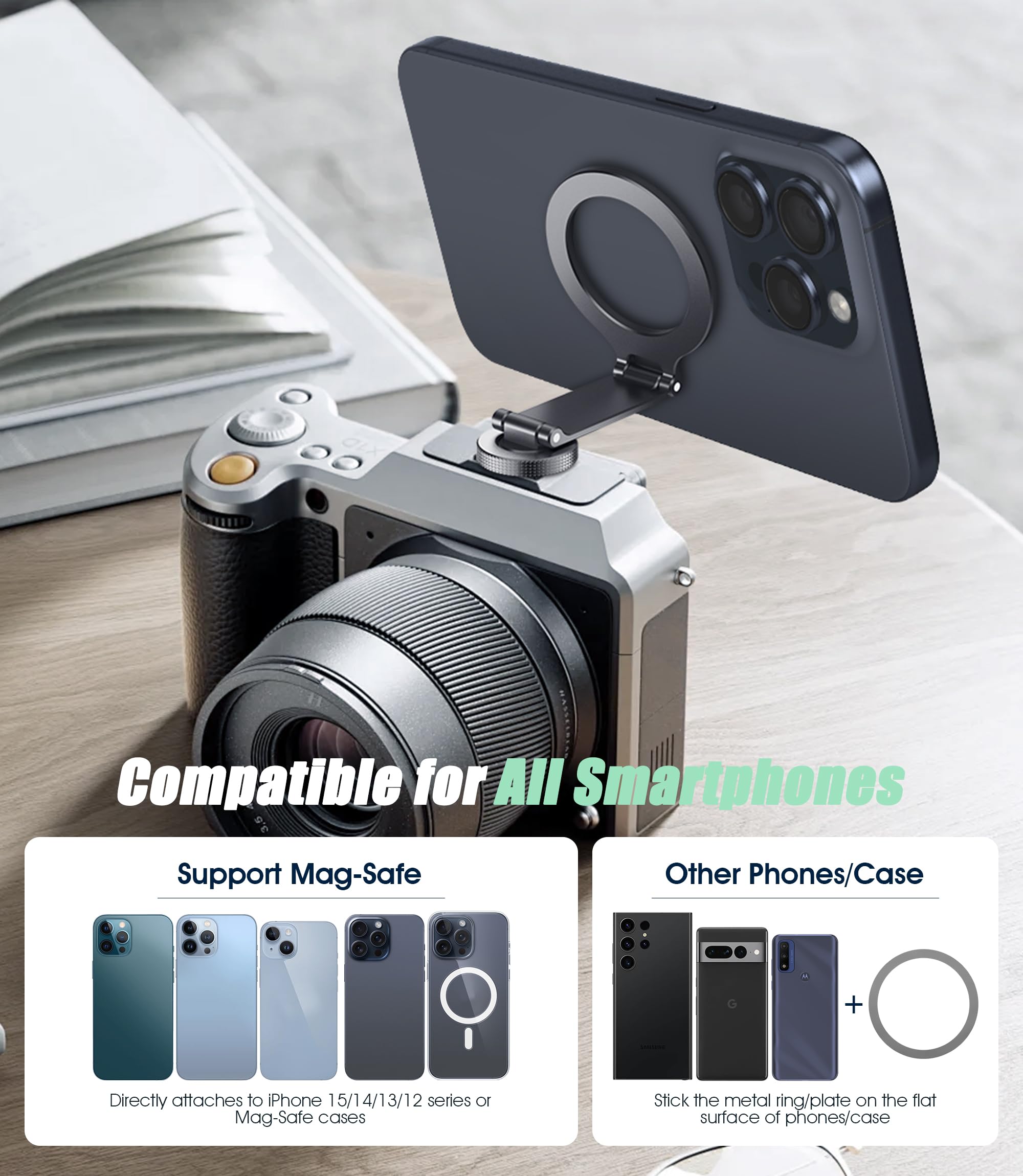 Orzero Camera Cold Shoe Magnetic Phone Holder Flexible Phone Tripod Mount Adapter For Dji Ronin Sc Iphone 16/15/14/13/12 Series