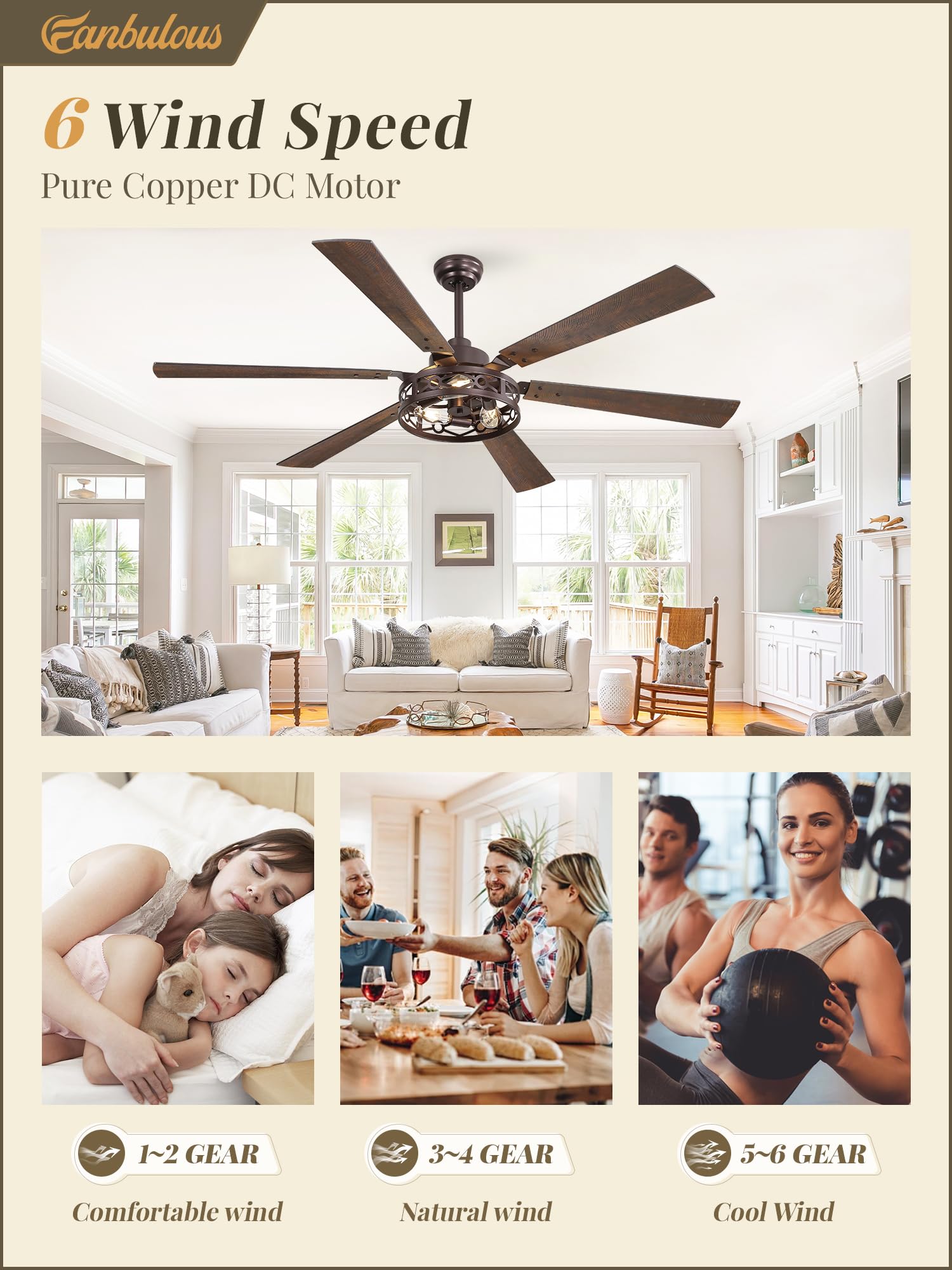 Fanbulous 65 Inch Ceiling Fan With Lights, Farmhouse Caged Ceiling Fans With Remote,Oil Bronze Industrial Ceiling Fans With Quie