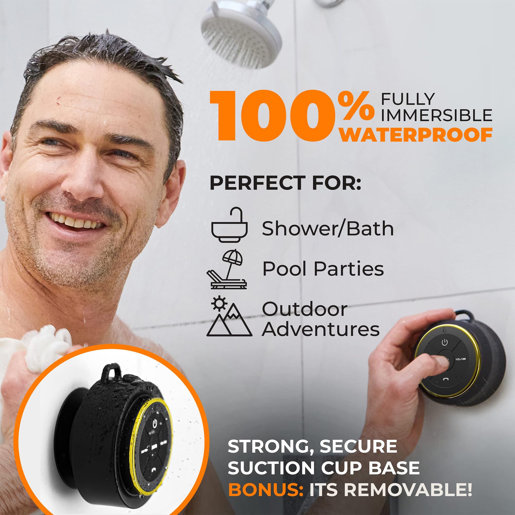 Ifox Portable Bluetooth Shower Speaker, Ipx7 Waterproof Outdoor Wireless Speaker, Built-In Mic, Carabiner, Beach, Camping, Hikin
