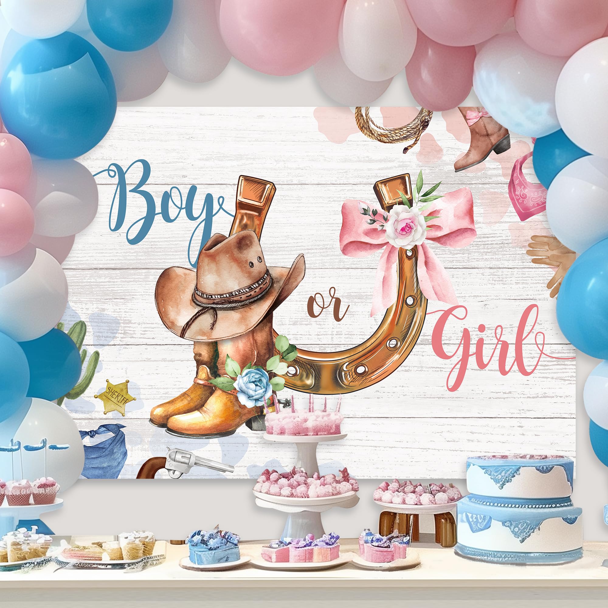 Lightinhome Western Gender Reveal Backdrop 7Wx5H Feet Blue Pink Boots Hat Country Wild West Baby Shower Cowboy Or Cowgirl Photog