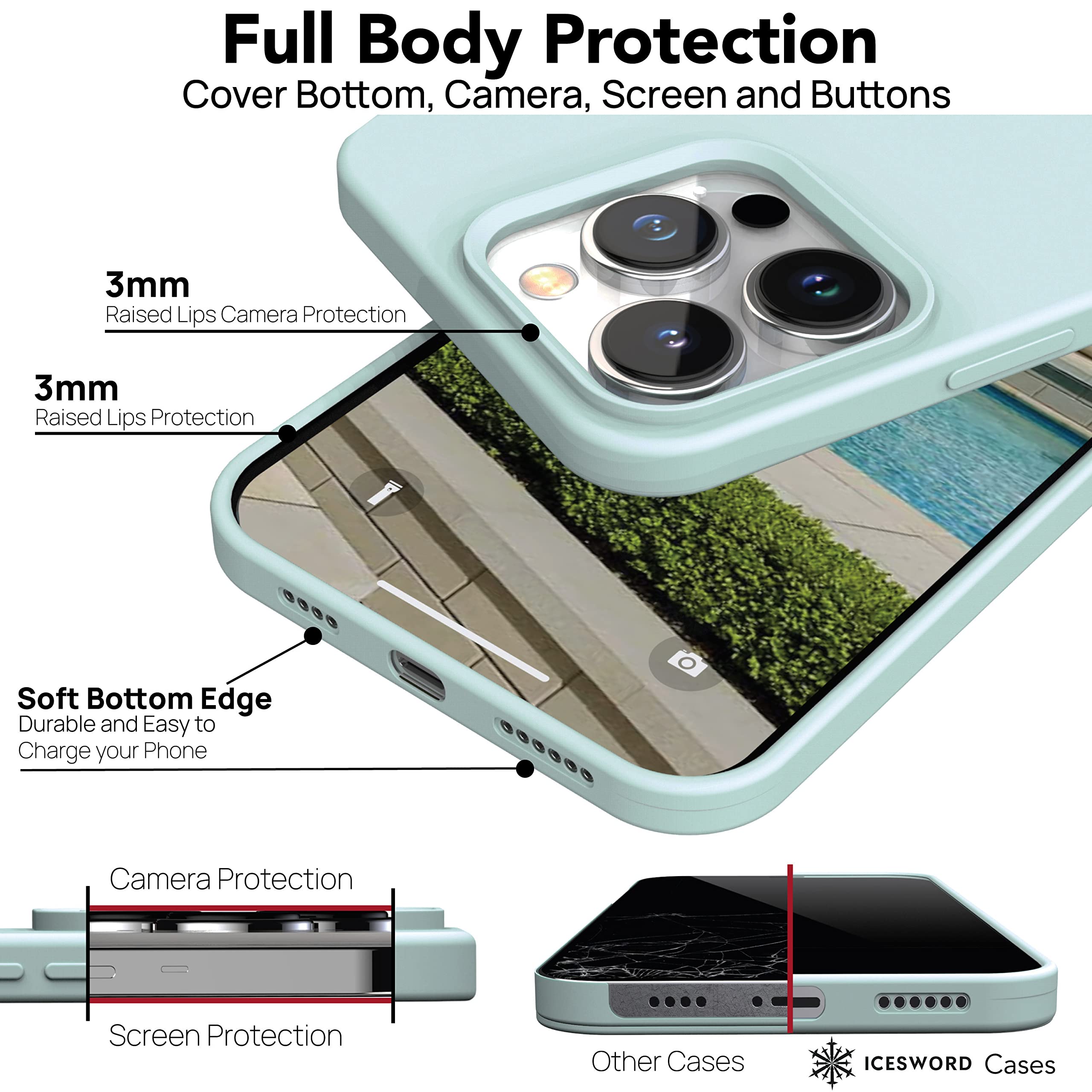IceSword iPhone 13 Pro Max Slim Protective Liquid Silicone Phone Case Mint Green 6.7 inch