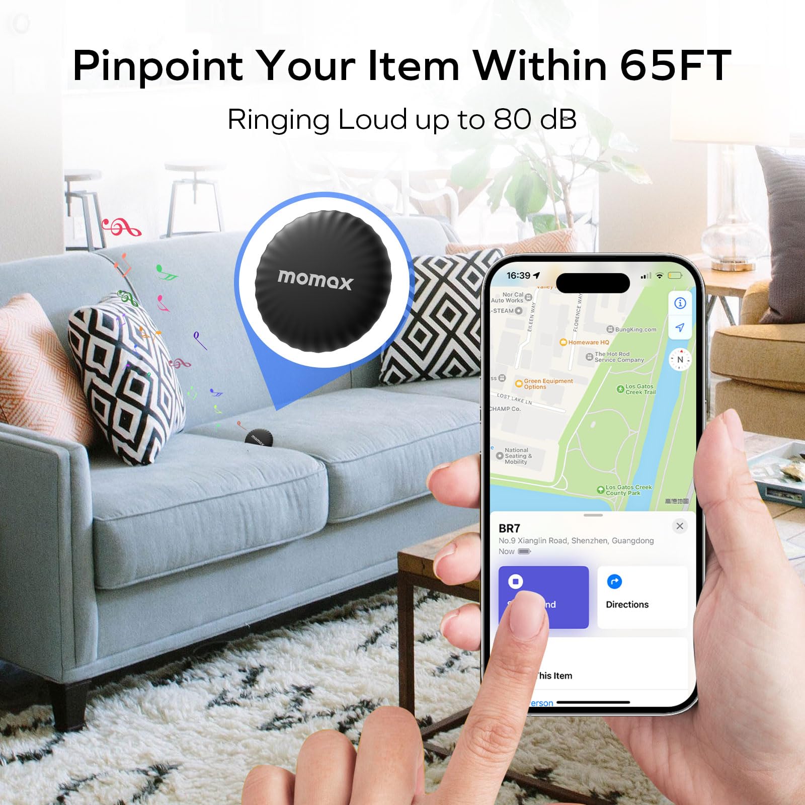 Momax Item Finder, Lost Key Finder Works With Apple Find My(Ios Only), Finder With App, Sound Location, 1 Year Replaceable Batte