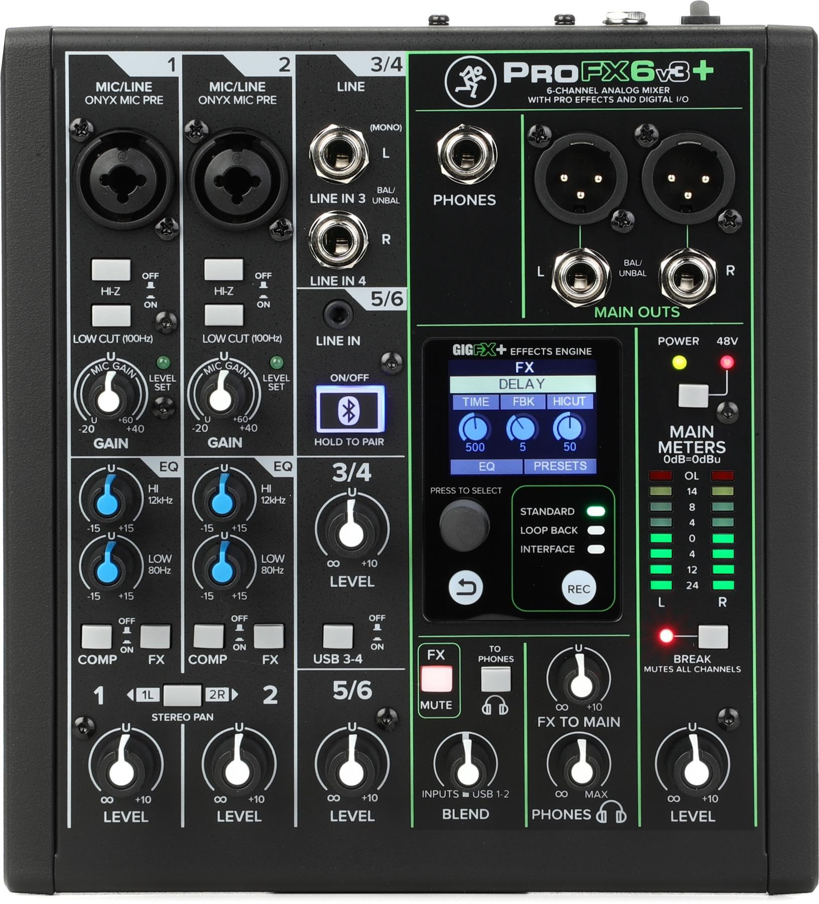 Mackie Profx6V3+ 6 Channel Mixer With Effects And Usb
