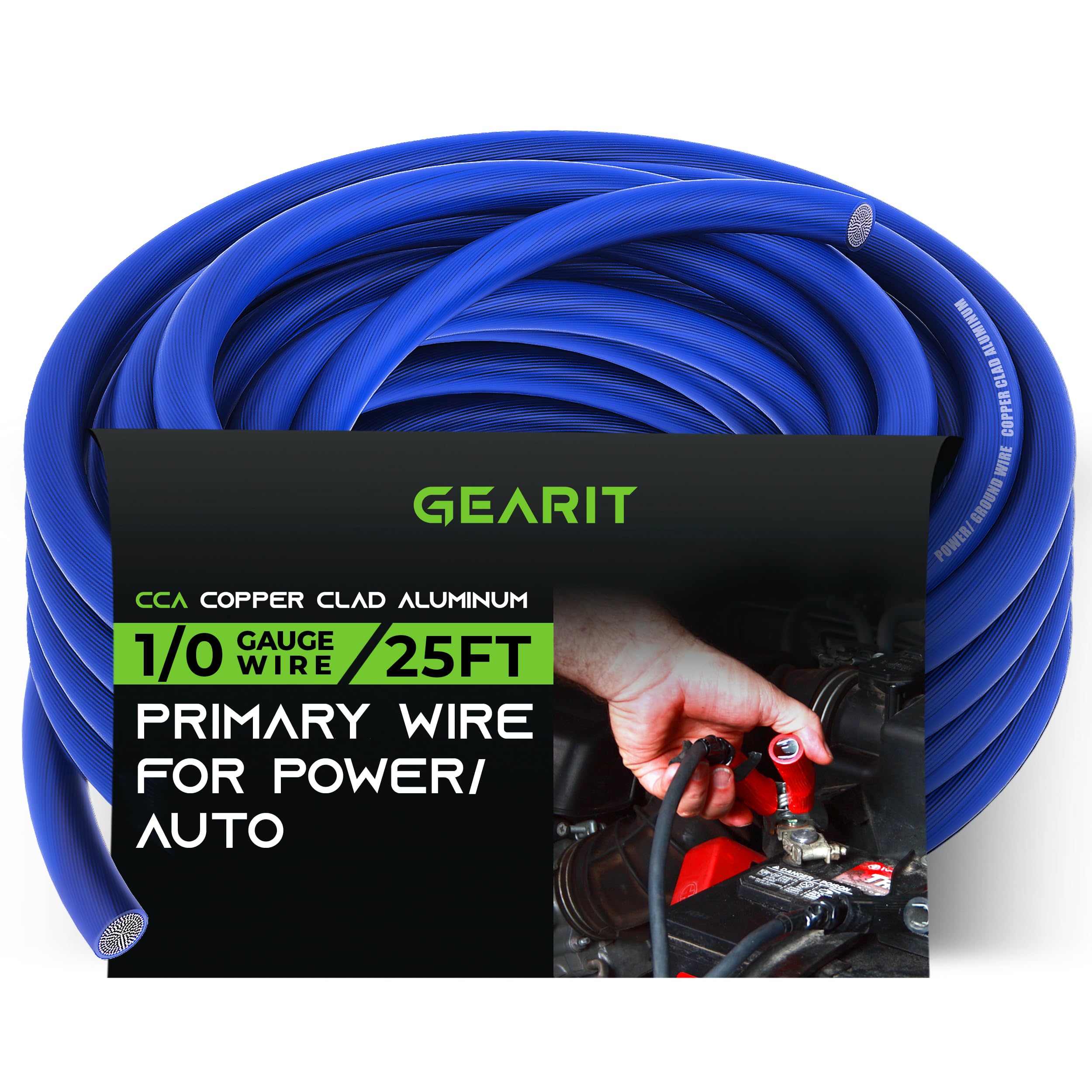 Gearit 1/0 Gauge Wire (25Ft   Blue Translucent) Copper Clad Aluminum Cca   Primary Automotive Wire Power/Ground, Battery Cable,