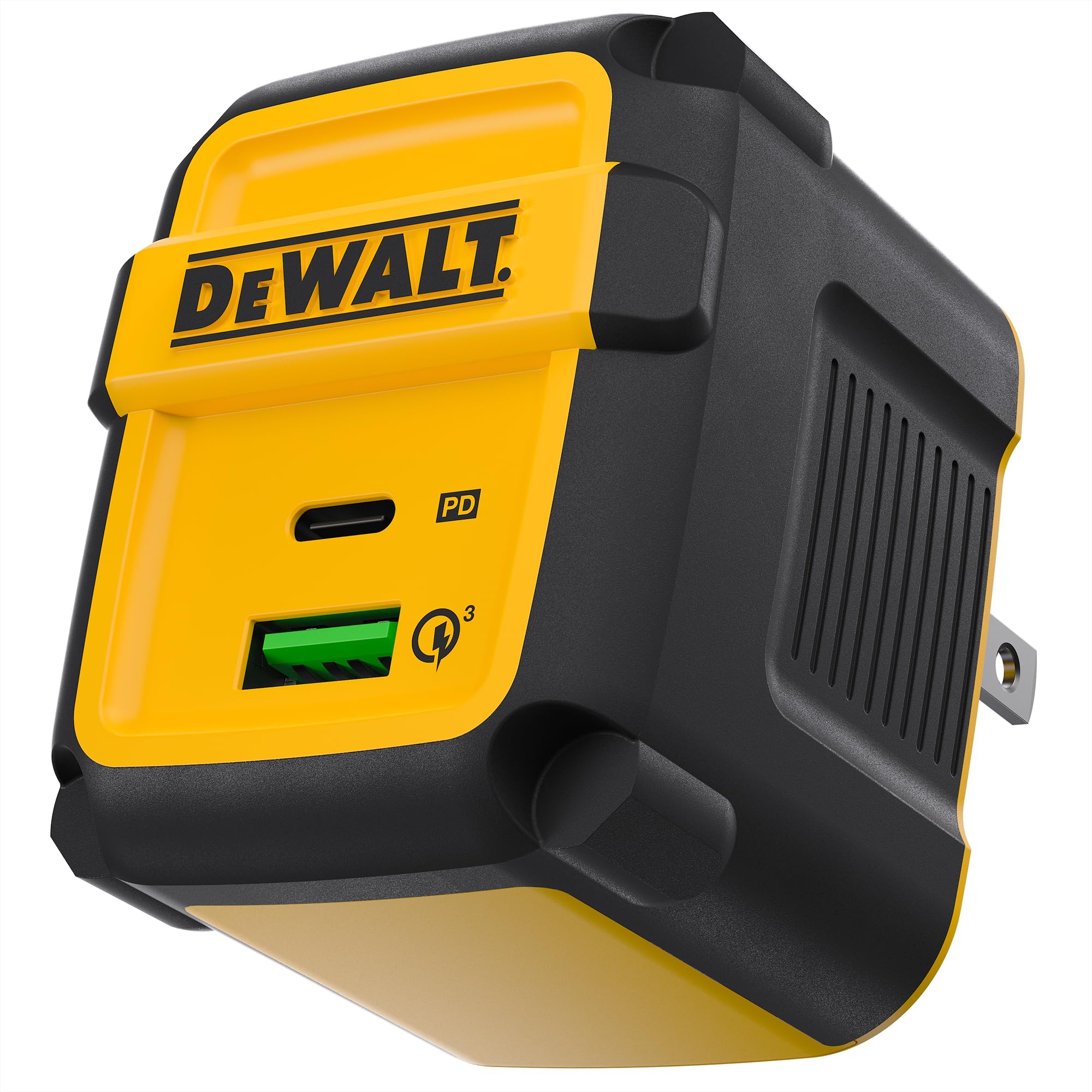 DEWALT 2-Port USB PD Charger - Worksite USB C Charger Block - 49.5W Dual Port Fast Charger - USB Type C PD and QC 3.0 Foldable W