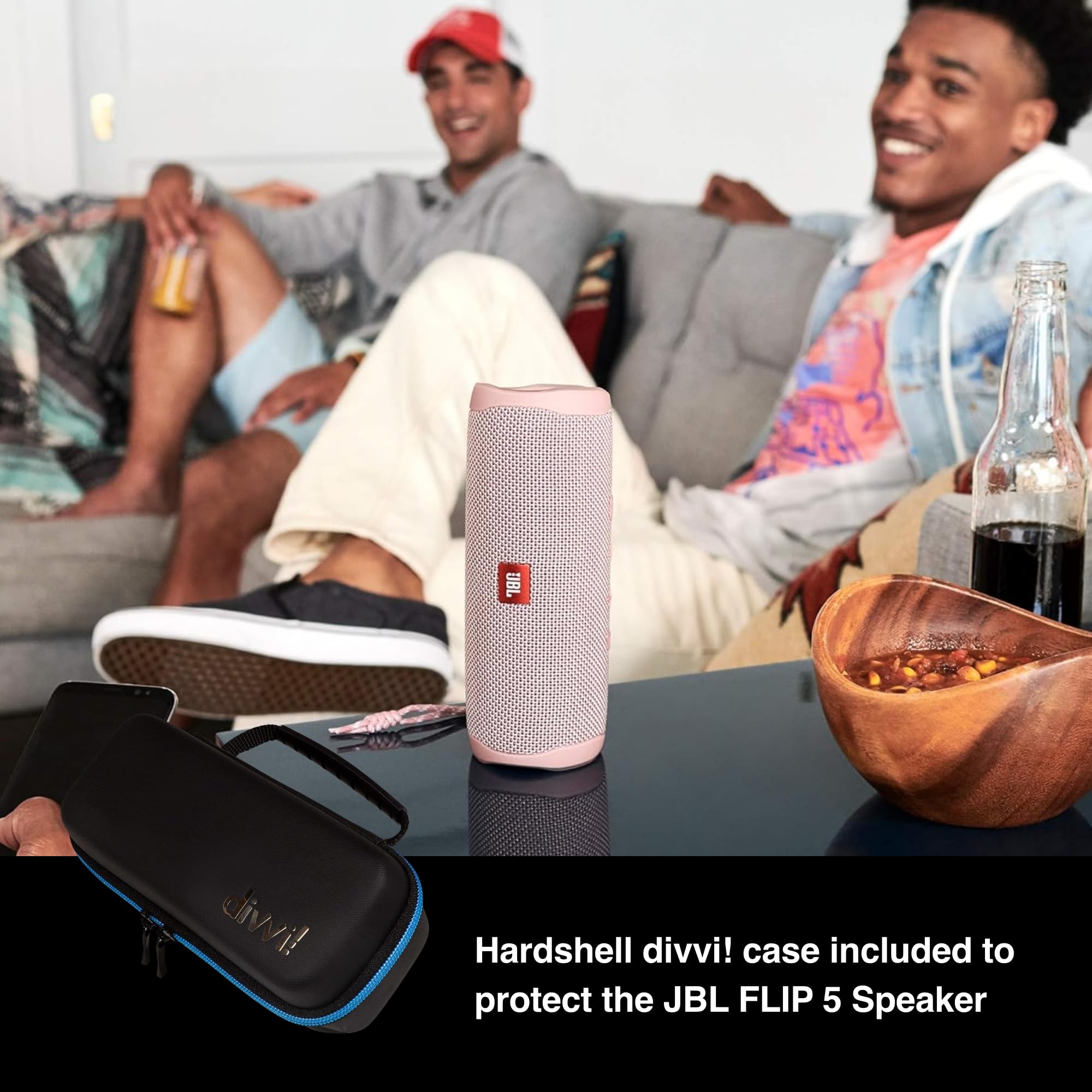Jbl Flip 5 Waterproof Portable Wireless Bluetooth Speaker Bundle With Divvi! Protective Hardshell Case - Black